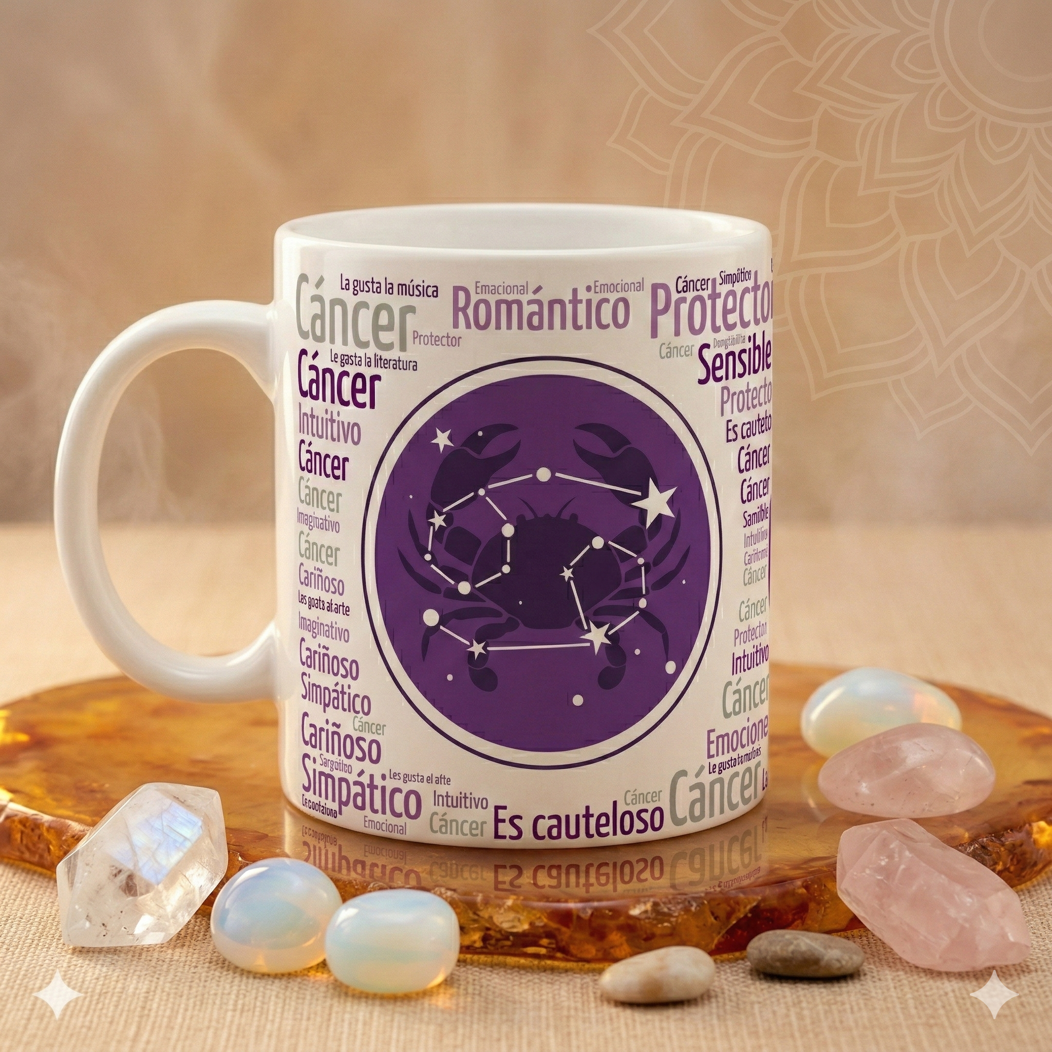 Taza Cáncer | Colección Zodiaco Aura | Taza 11oz (Blanca, Mágica y Esmerilada)