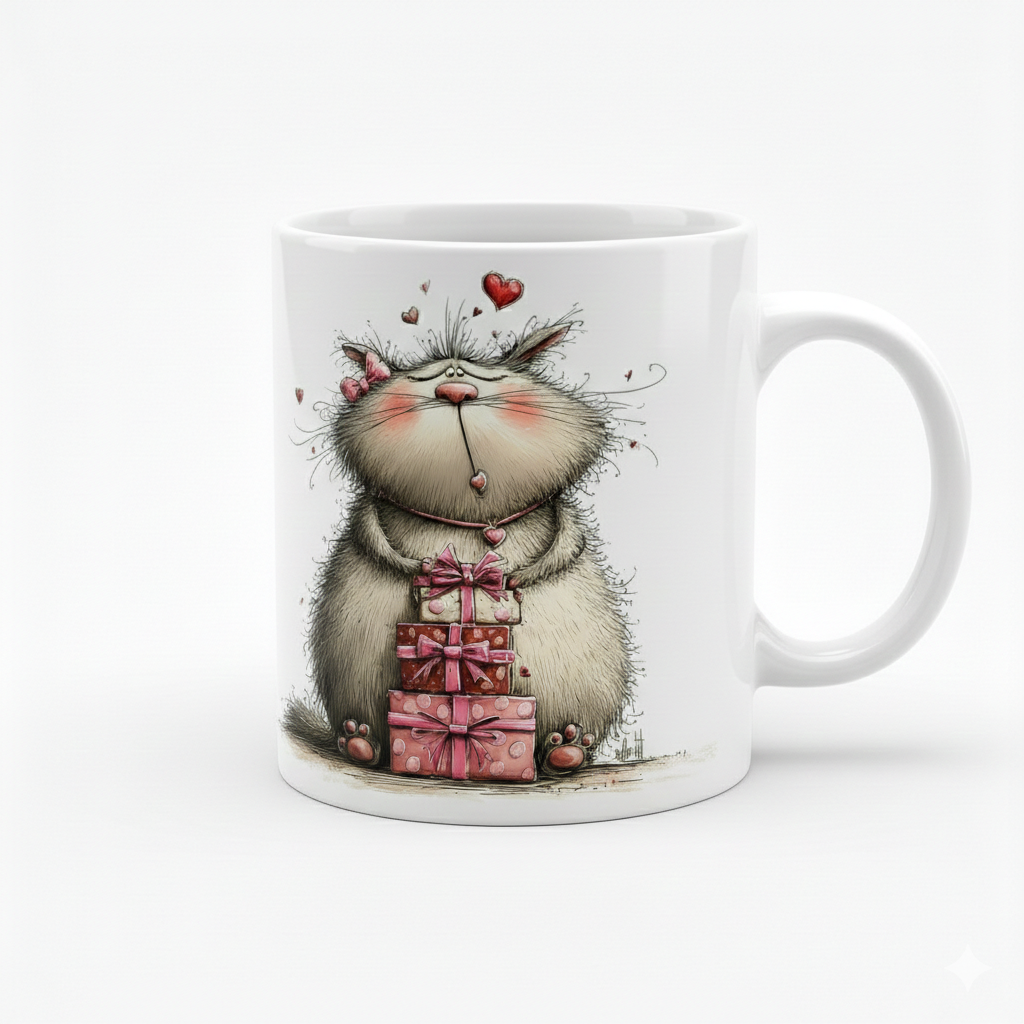 Taza Gatito con Regalos | Taza Cerámica 6oz, 11oz, 15oz y 17oz