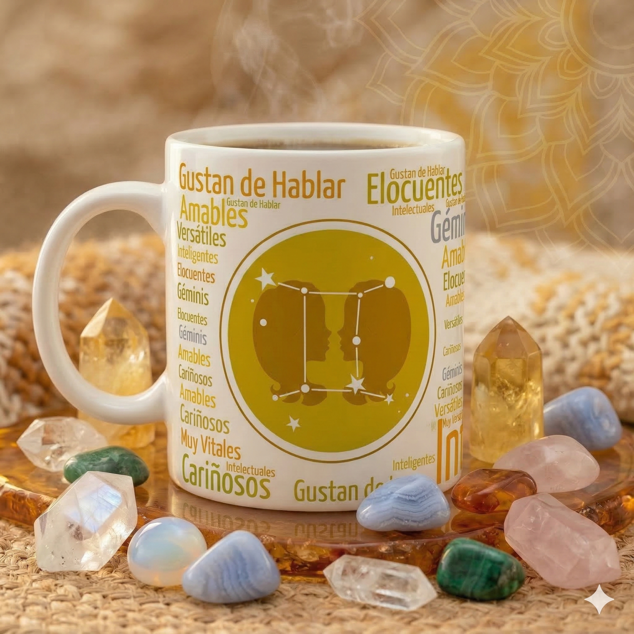 Taza Géminis | Colección Zodiaco Aura | Taza 11oz (Blanca, Mágica y Esmerilada)