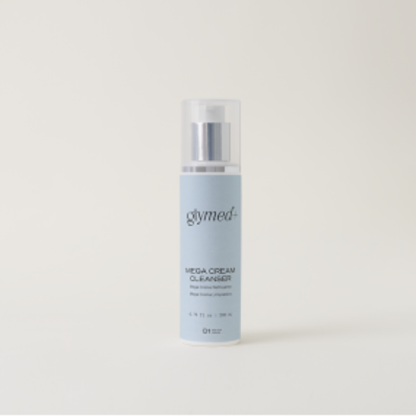 Glymed Plus Mega Cream Cleanser bottle on white background.