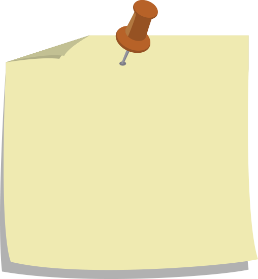 A yellow sticky note with a brown pushpin attached at the top.