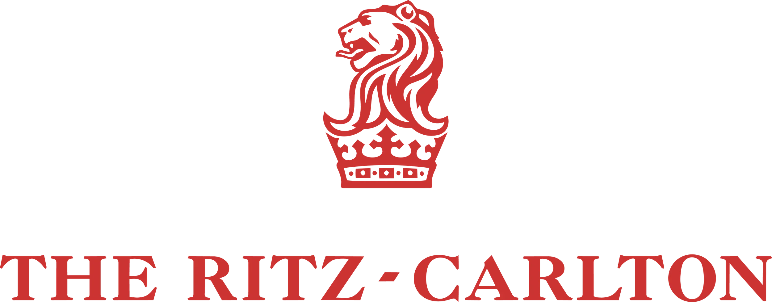 Black background with a red crest logo featuring a lion's head, above the words "The Ritz-Carlton" in red.