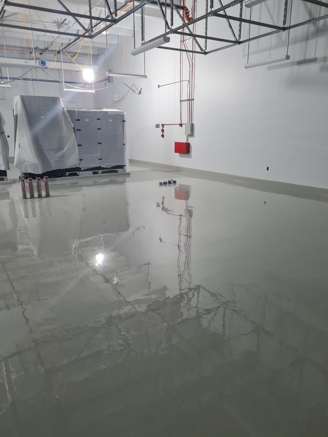 Epoxy flooring applied in warehouse.