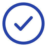 Blue checkmark inside a blue circle indicating approval or completion.
