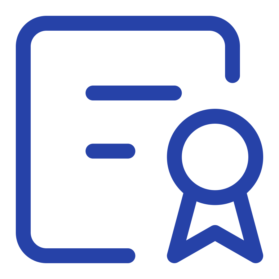 Icon of a diploma or certificate with a ribbon.