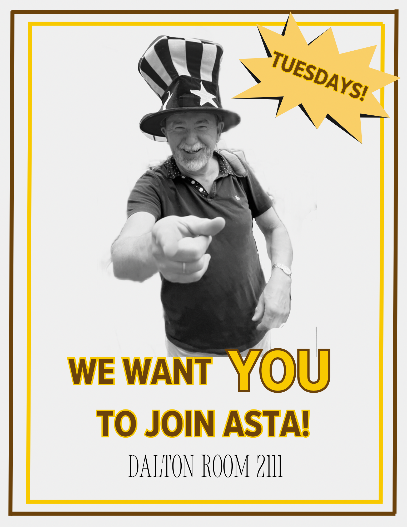 Back to school ASTA promotional poster recreating the “Uncle Sam” poster with a WMU string faculty member.