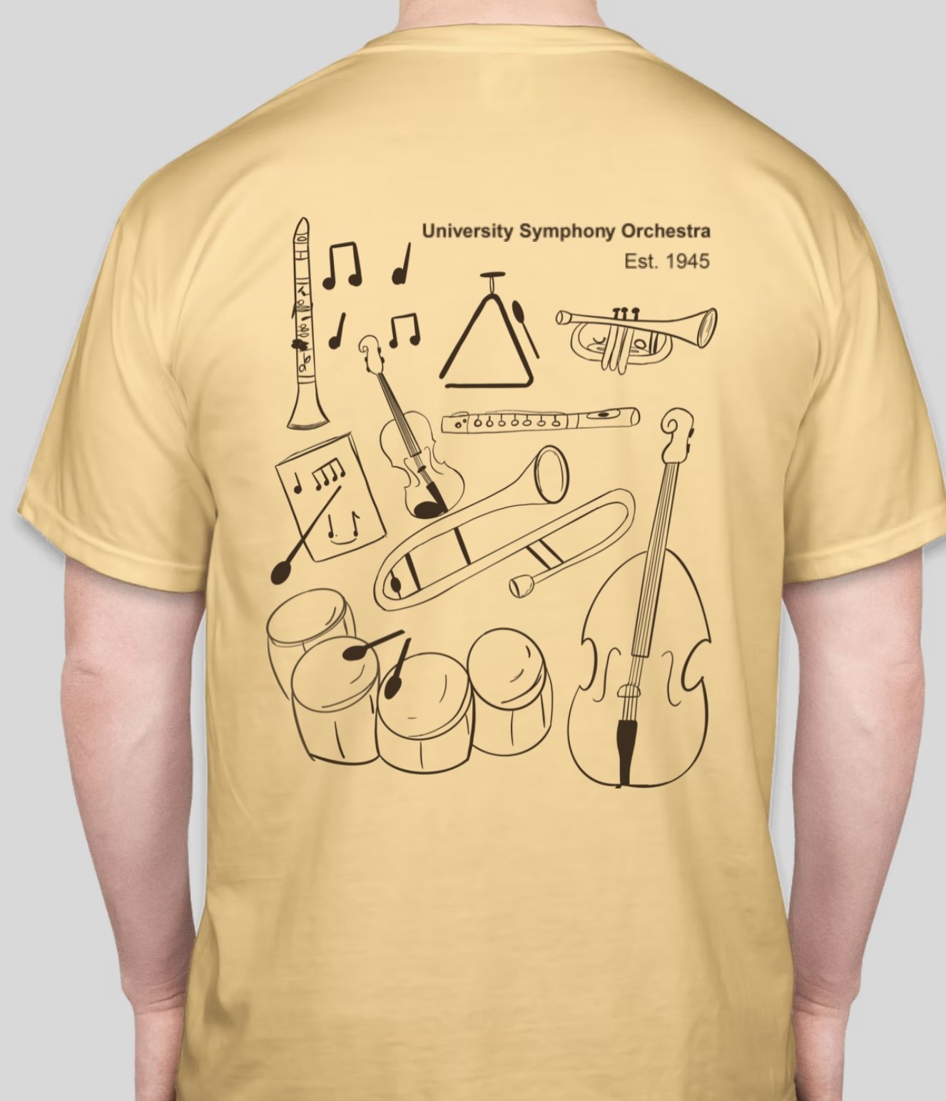 University Symphony Orchestra T-Shirt (Back). Designed for an ASTA chapter fundraiser. All inventory sold out within 2 weeks of receiving it.