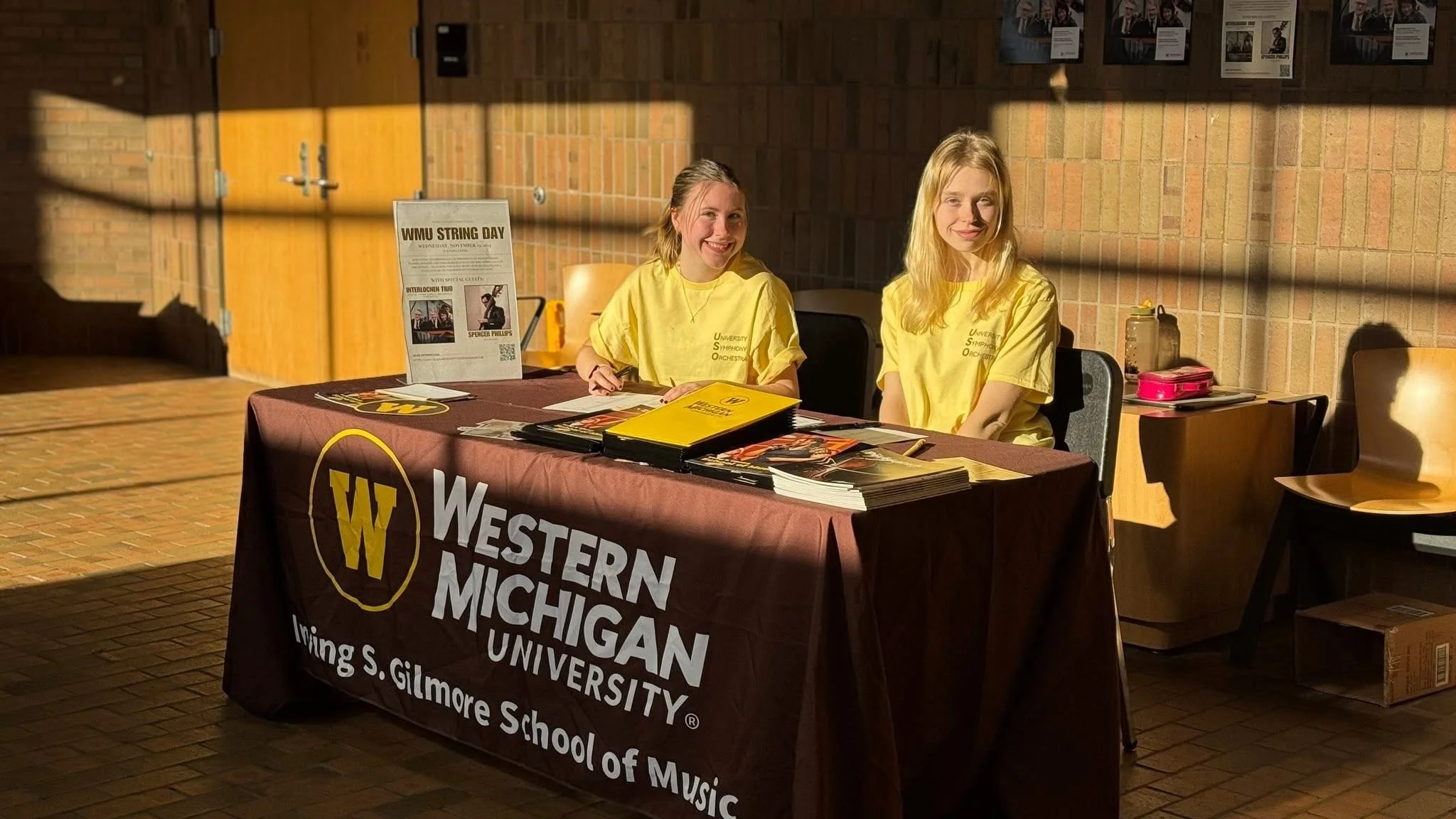 WMU String Day High School event checking in and greeting students.