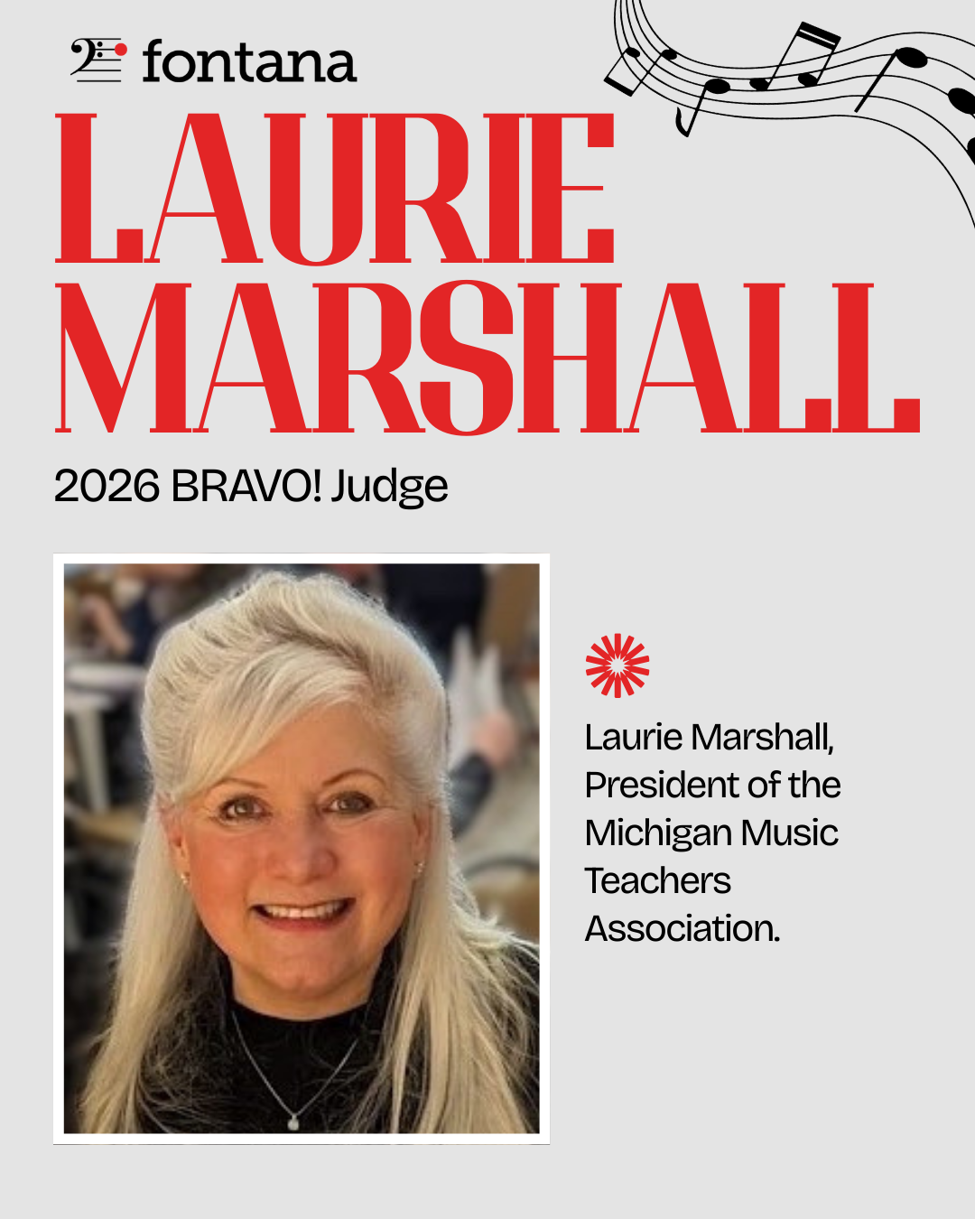 BRAVO! 2026 judge Laurie Marshall biography Instagram and Facebook graphic.