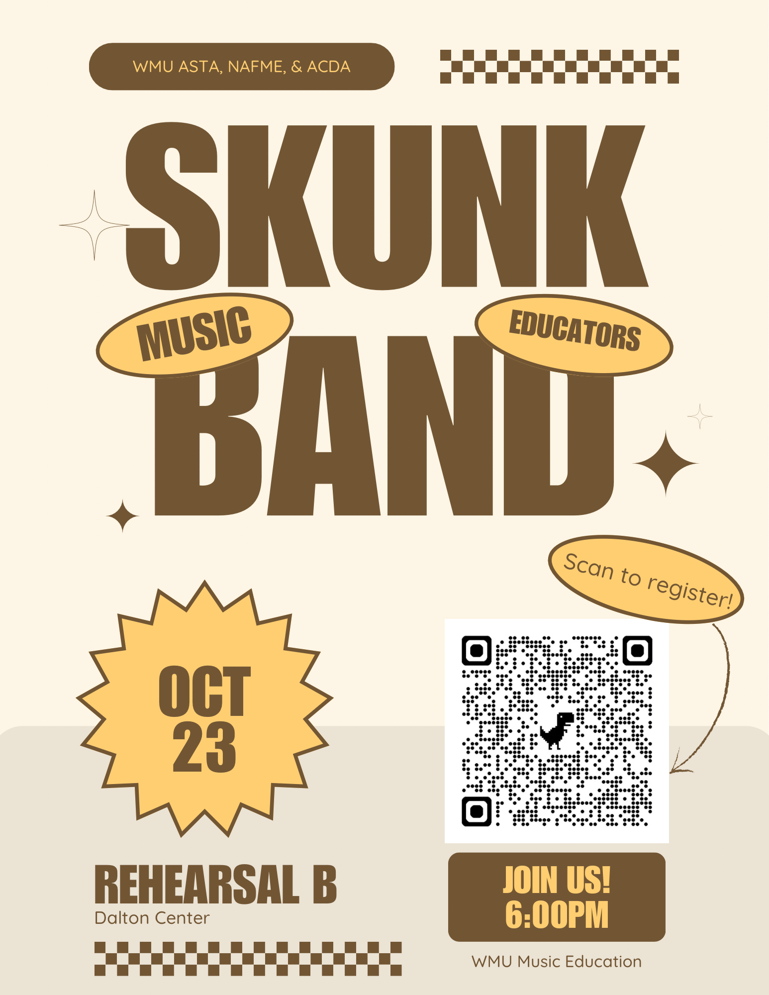 Collaborative skunk band graphic between music education organizations (ASTA, ACDA, NAfME).