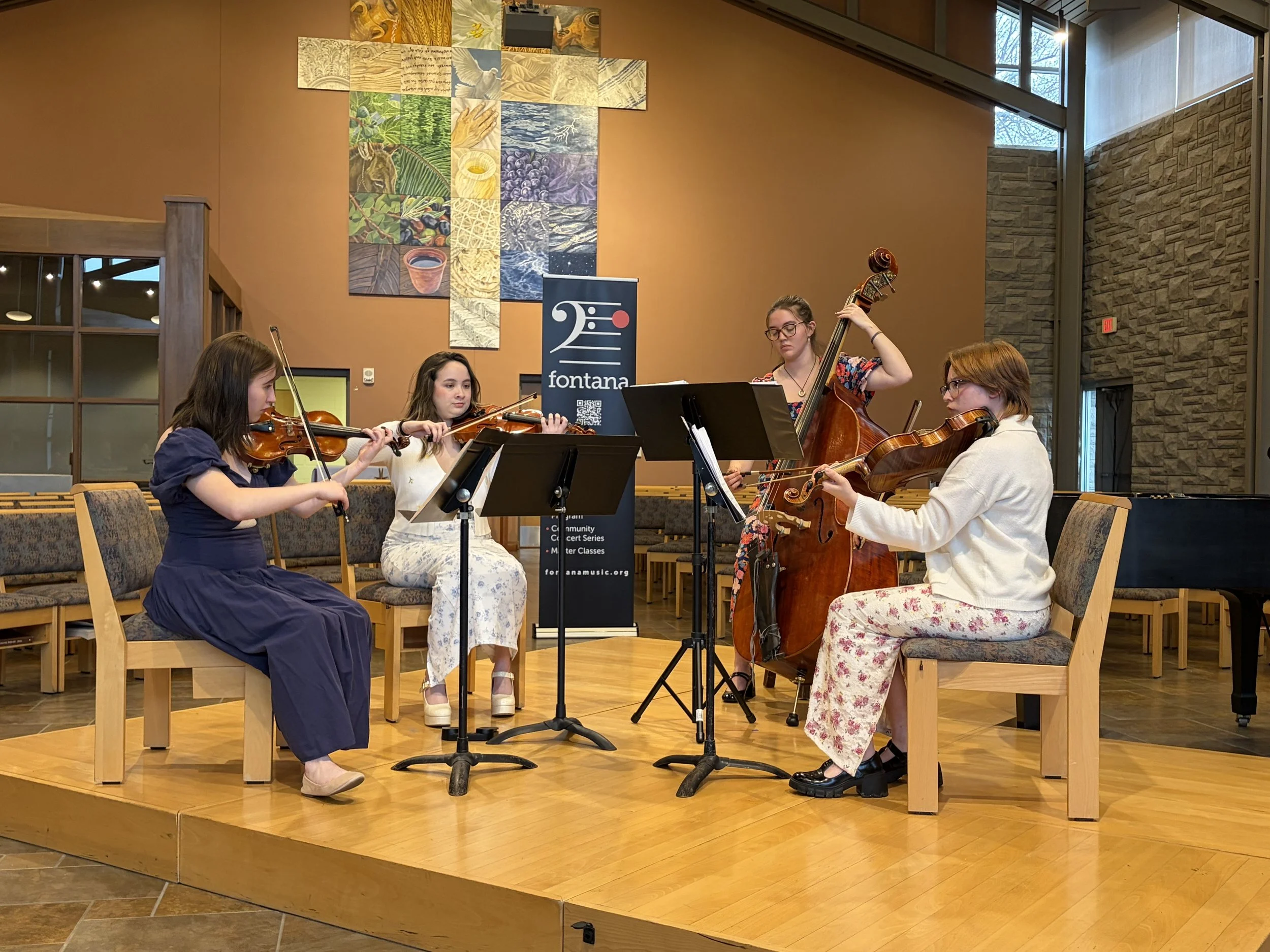 The Board String Quartet performing in the Fontana Chamber Music Showcase as 2nd place string winners for the 2026 WMU Chamber Music Competition.