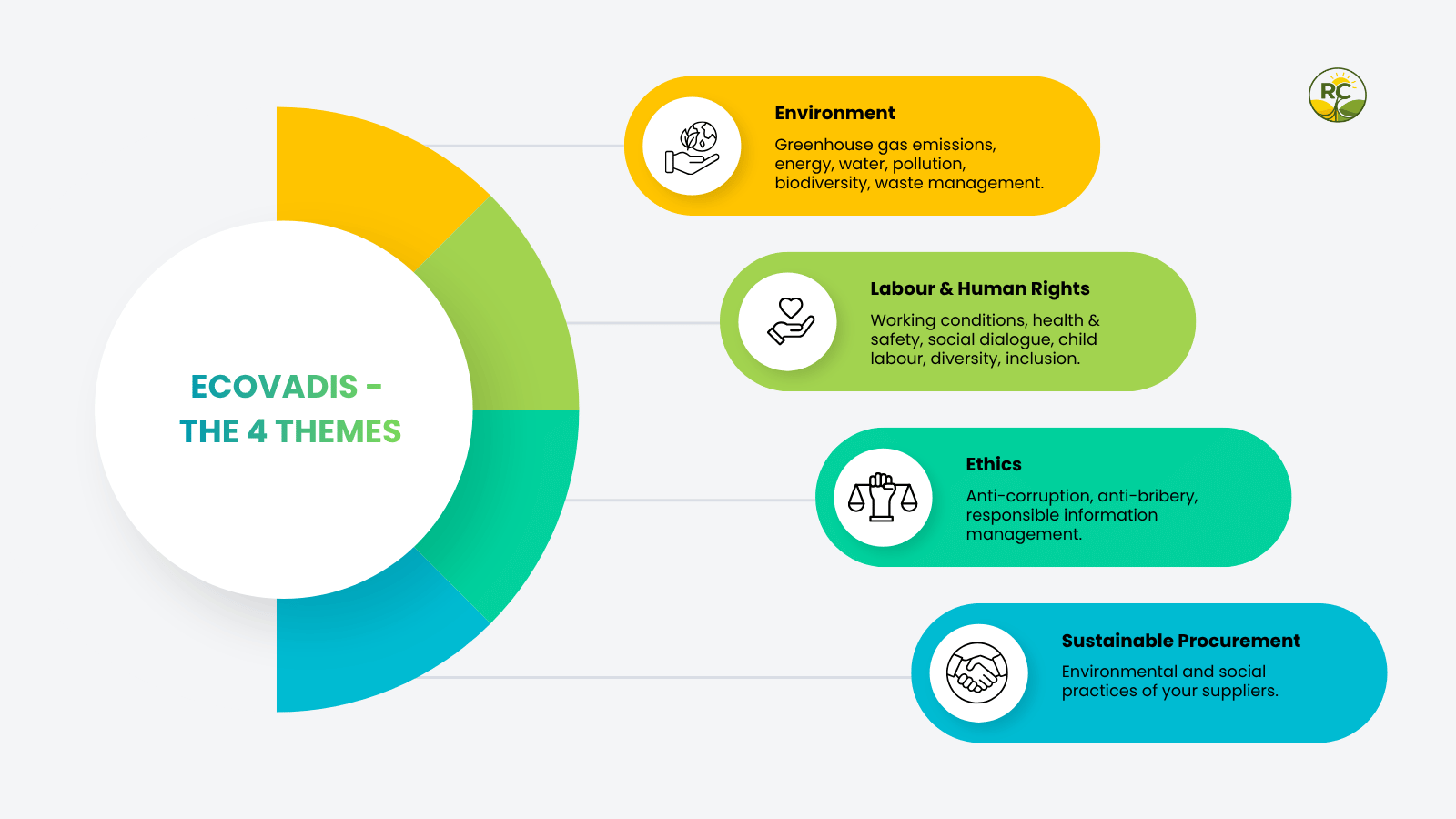 Diagram showing the four EcoVadis themes: Environment,