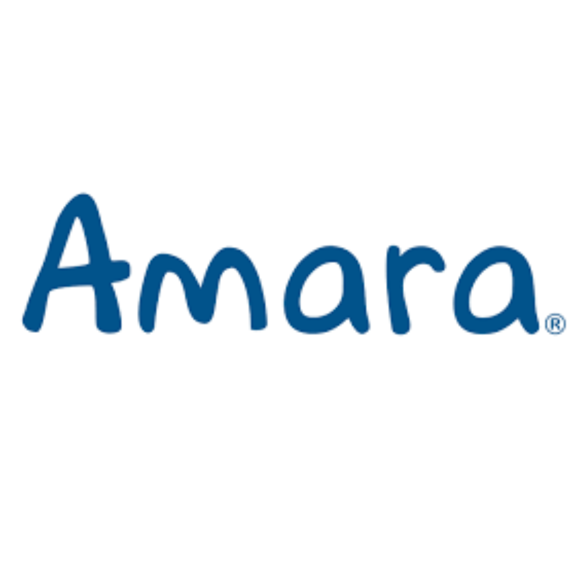 Close-up of a blue Amazon logo with a white background.