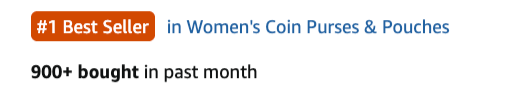 Text displaying a ranking of women's coin purses and pouches, highlighting a best seller with over 900 units bought in the past month.