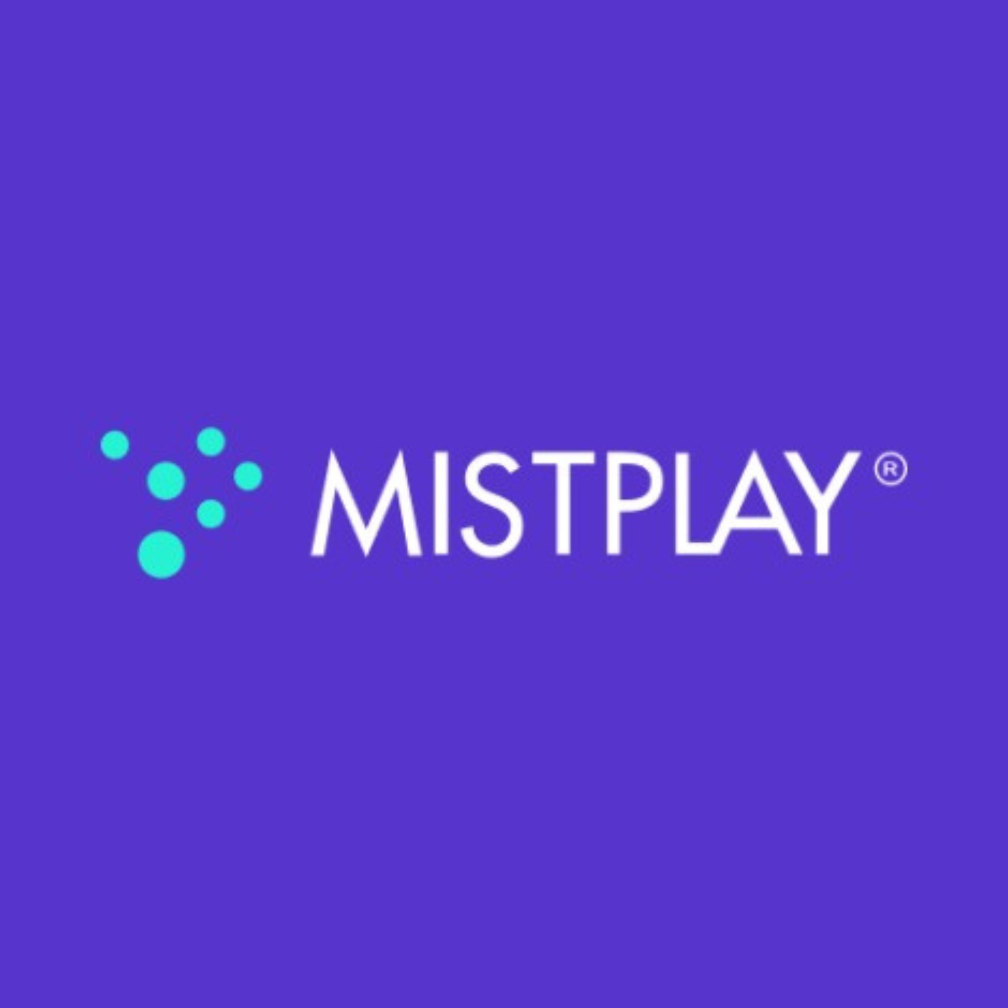 Part of a blue gradient background with the word 'MISTPLAY' and a cluster of light blue dots.