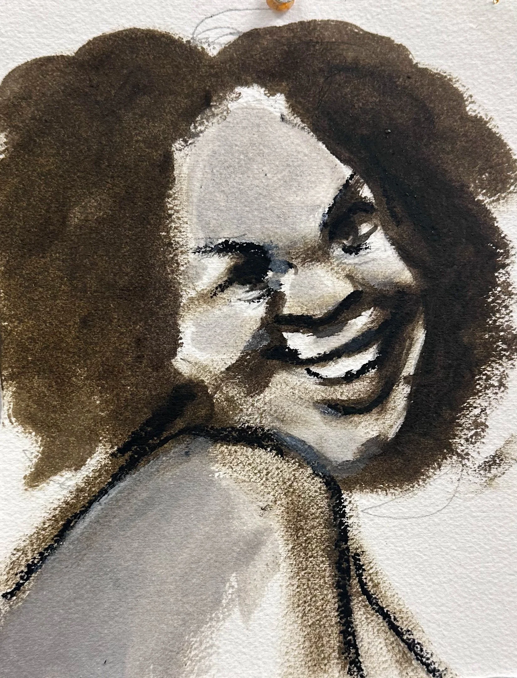 Jezebel smiles or You are the pin up, you are the whore, you are the enemy of your own desire, 2025

Oil and oil pastel on paper 
6 x 8" in