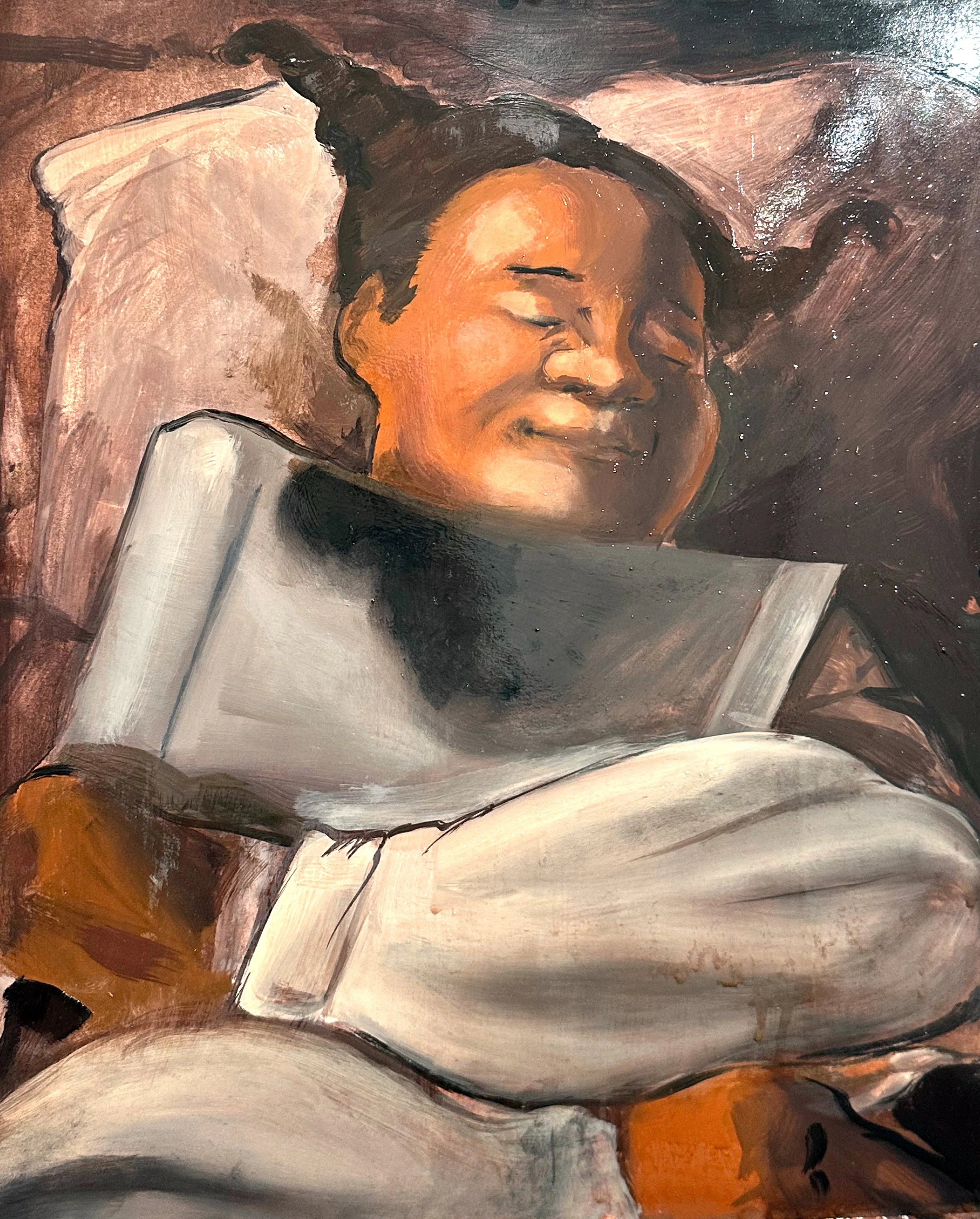 Pickinny & Axe: he goes bump in the night, 2024 

Oil on bristol plate
14” x 17” in