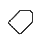 Simple black outline of a geometric shape, possibly a keychain or tag, on a white background.