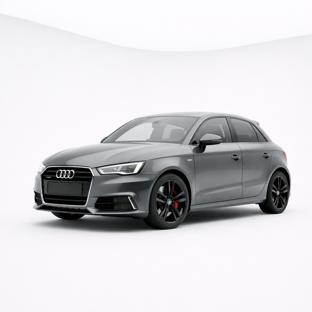 Gray Audi hatchback car on a plain white background
