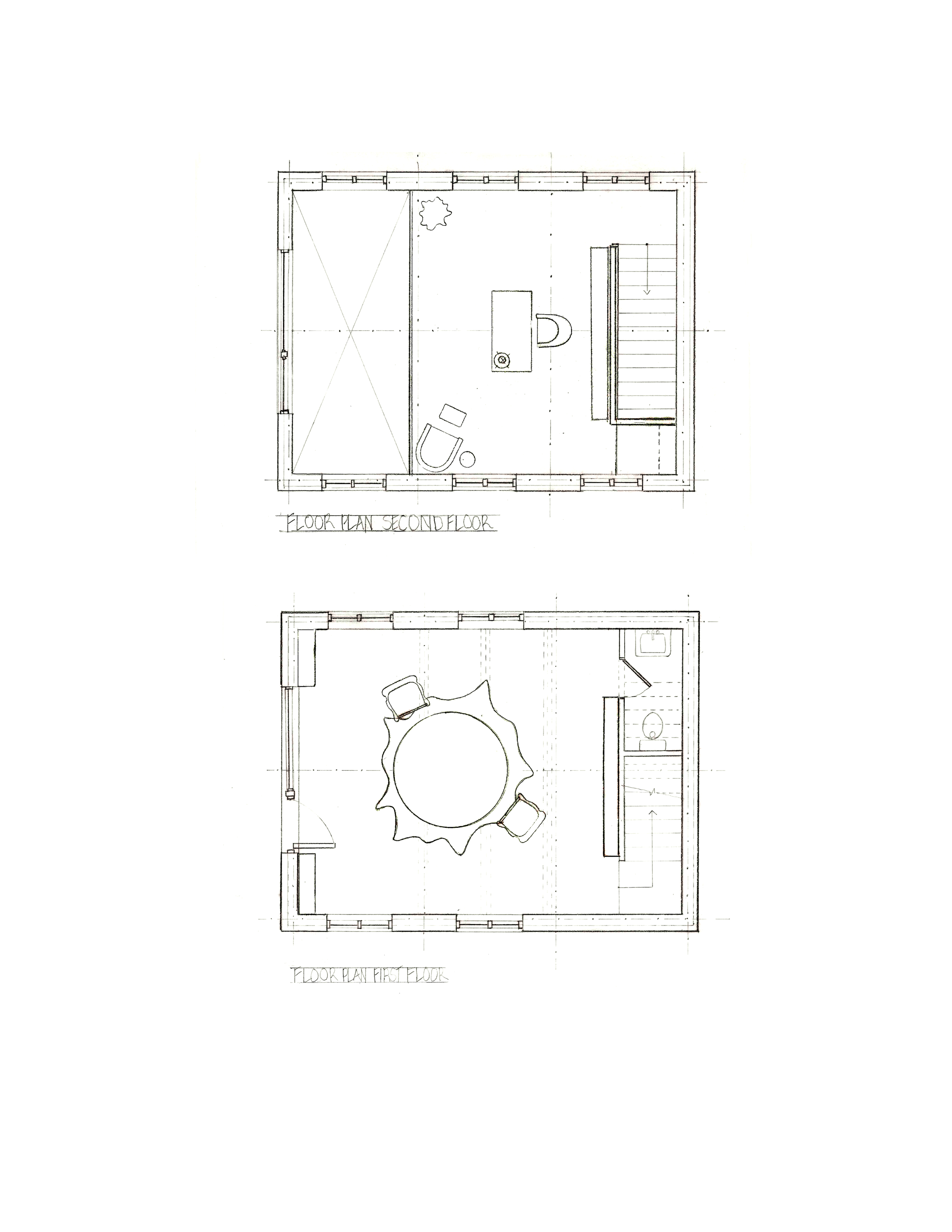 Hand drafting a furniture plan for a writer's retreat