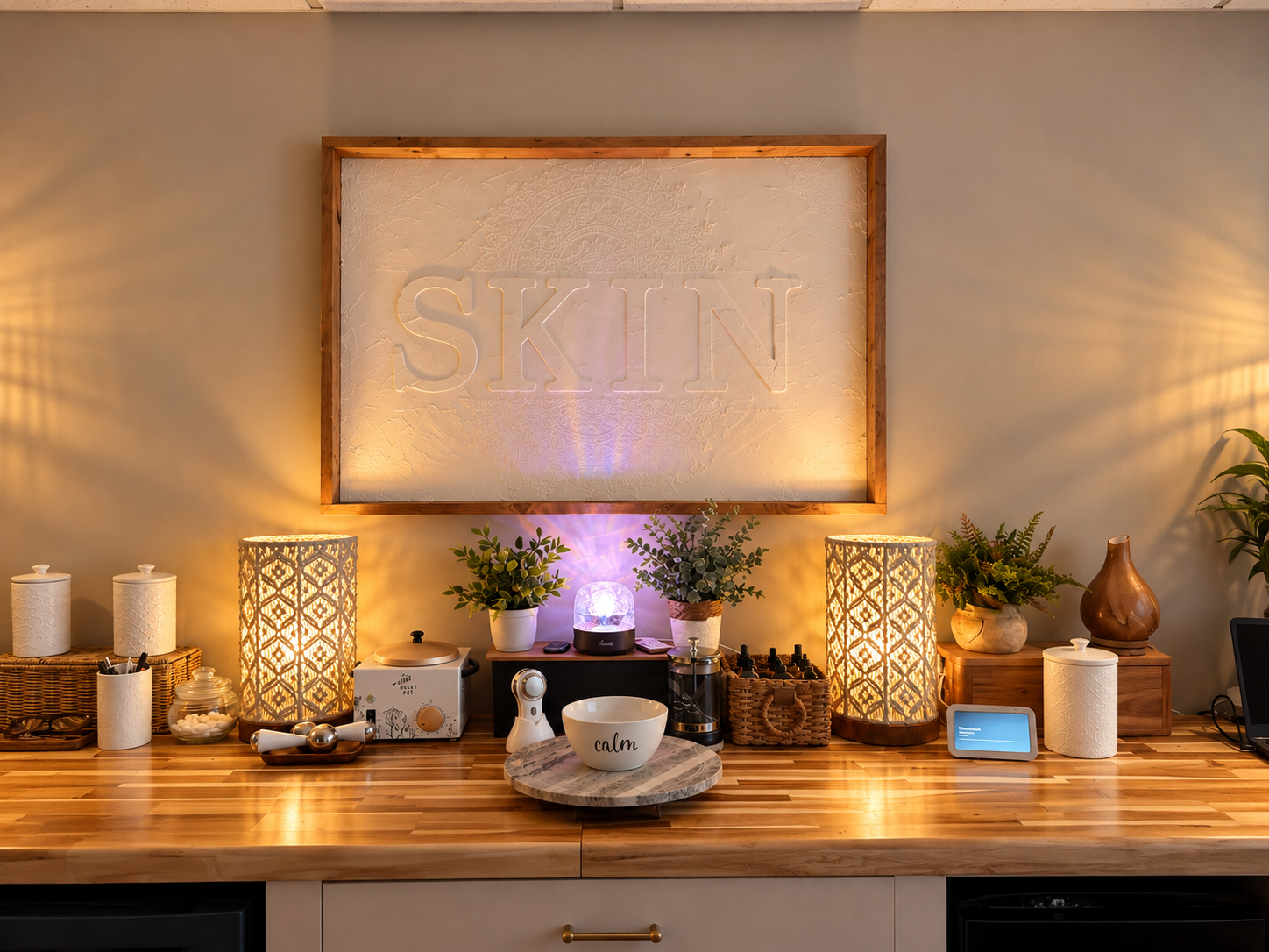 Soft lighting, warm textures, and thoughtful touches create an inviting atmosphere.