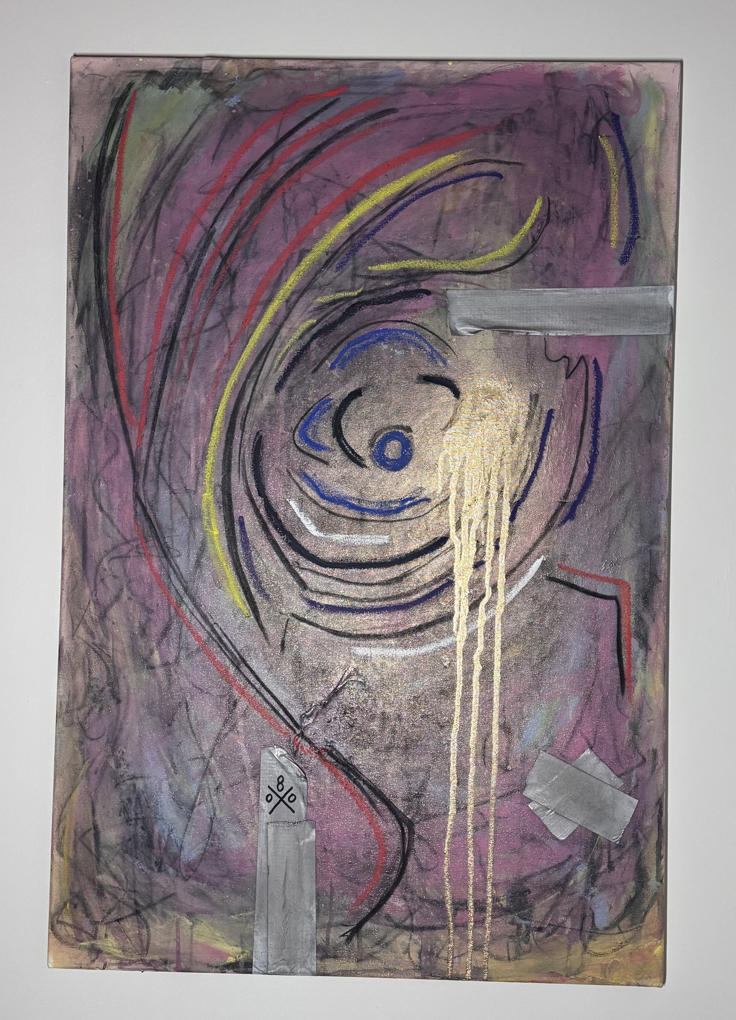 off/center #4
acrylic, charcoal, oil pastel & tape 
canvas 24x36 inches