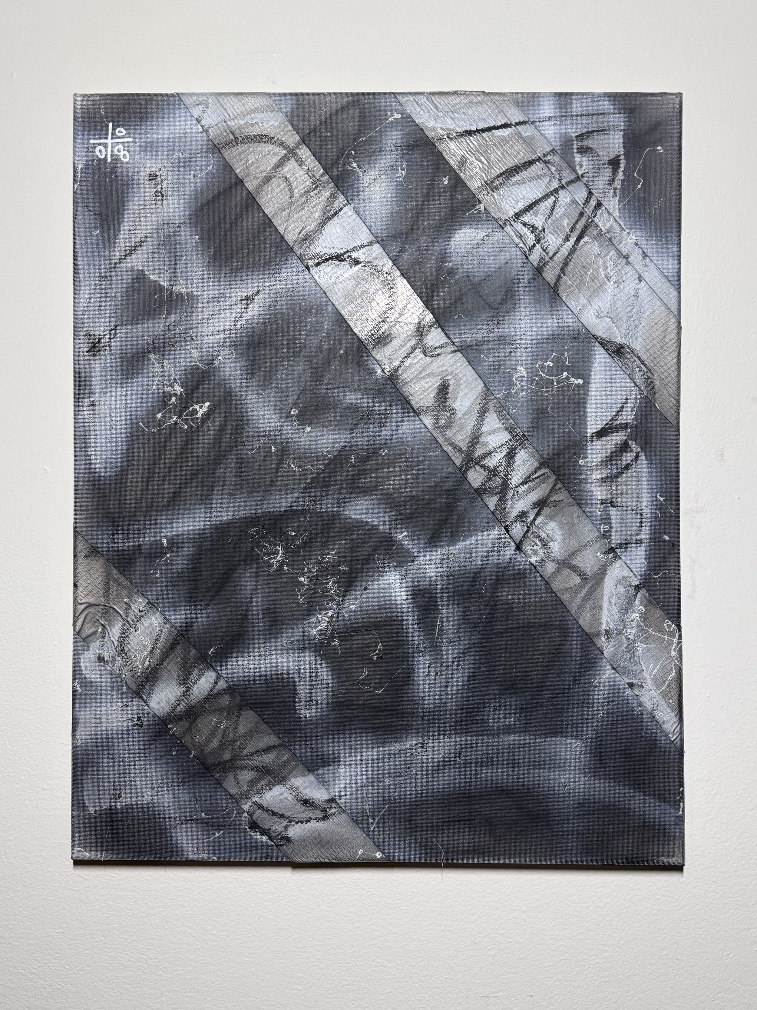 off/center #1
graphite, charcoal, spray paint & tape
canvas 16x20 inches