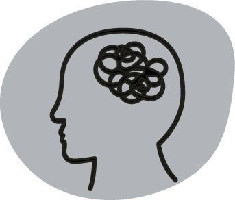 Head silhouette with thoughts representing mental health and processing
