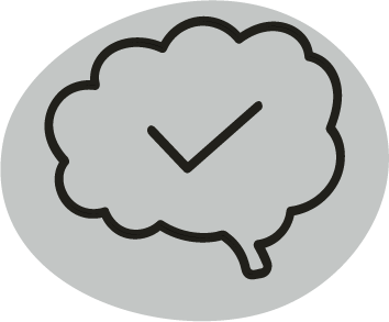 Thought cloud with a checkmark representing clarity, confidence, and reassurance
