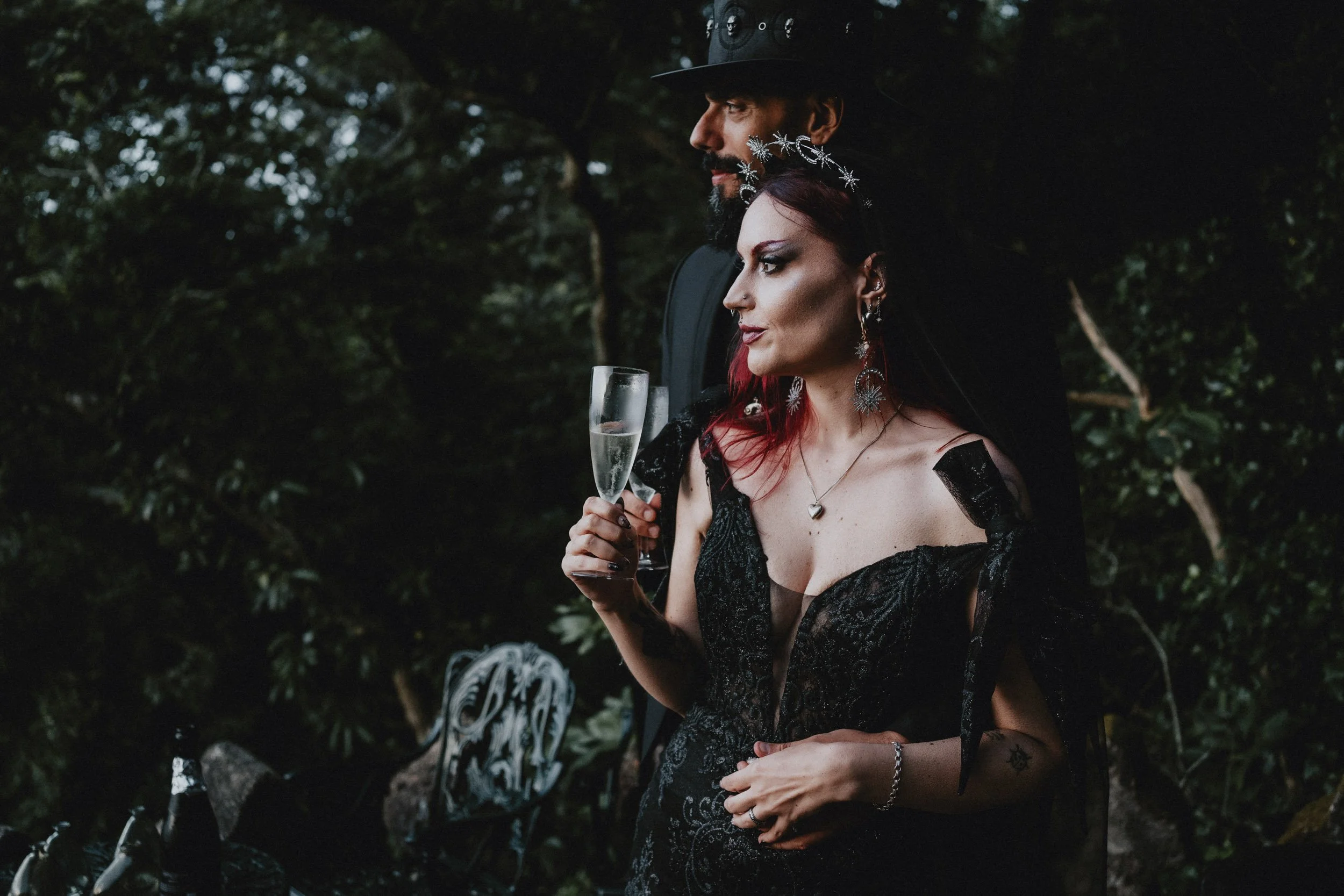 Couple celebrating with champagne in Sintra elopement