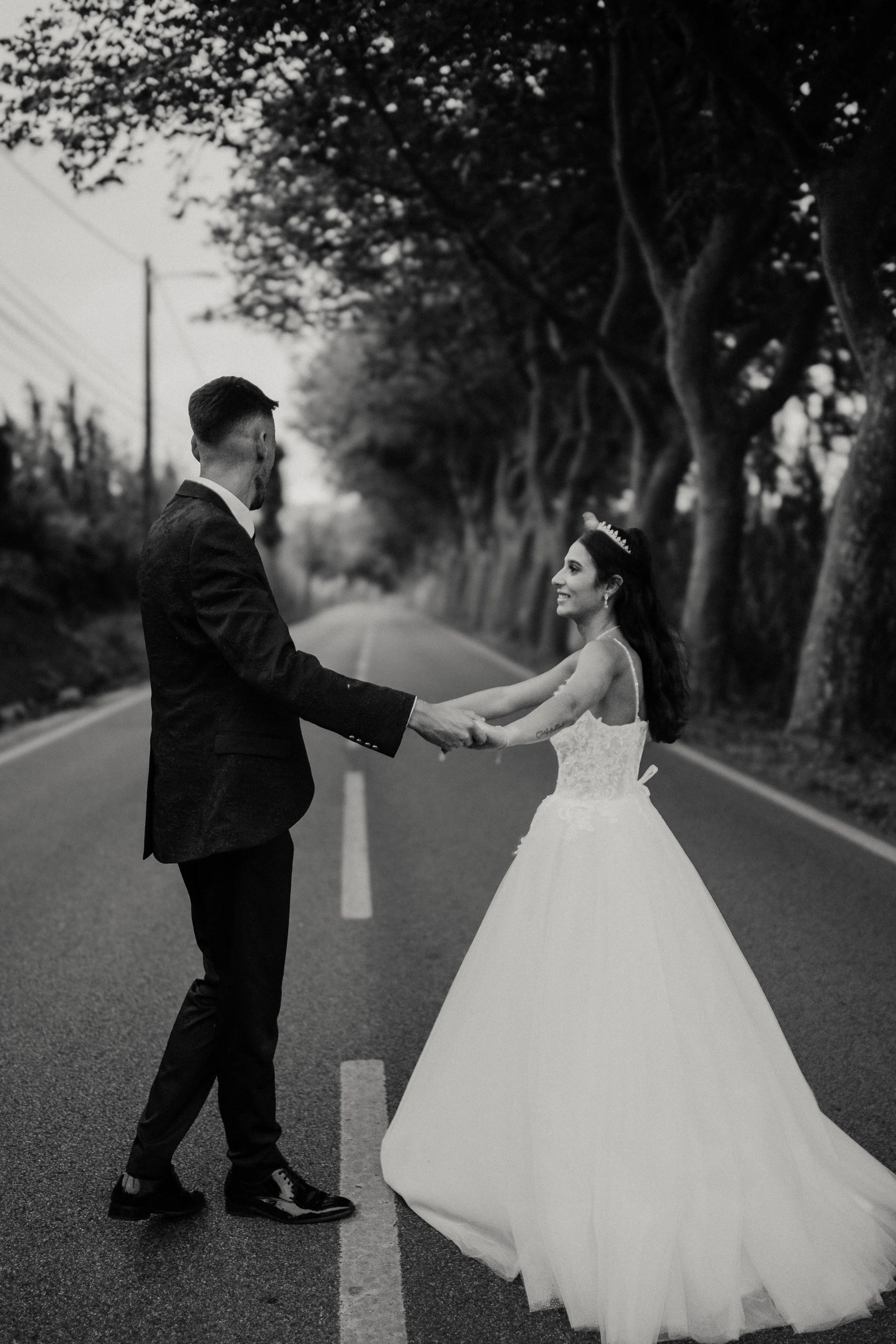 Romantic wedding portrait with flowing veil during destination wedding in Portugal