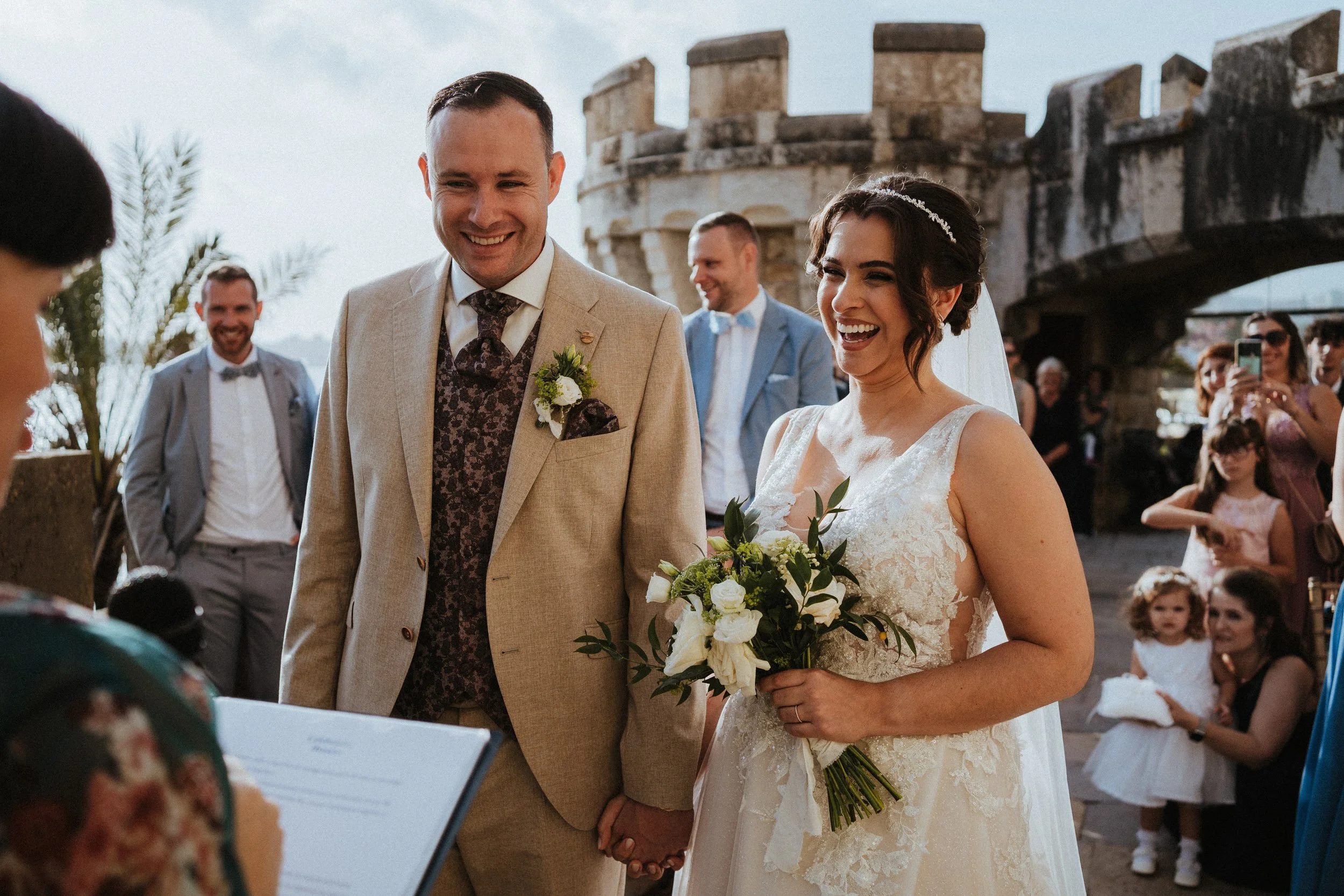 Emotional wedding ceremony moment capturing intimate embrace between couple