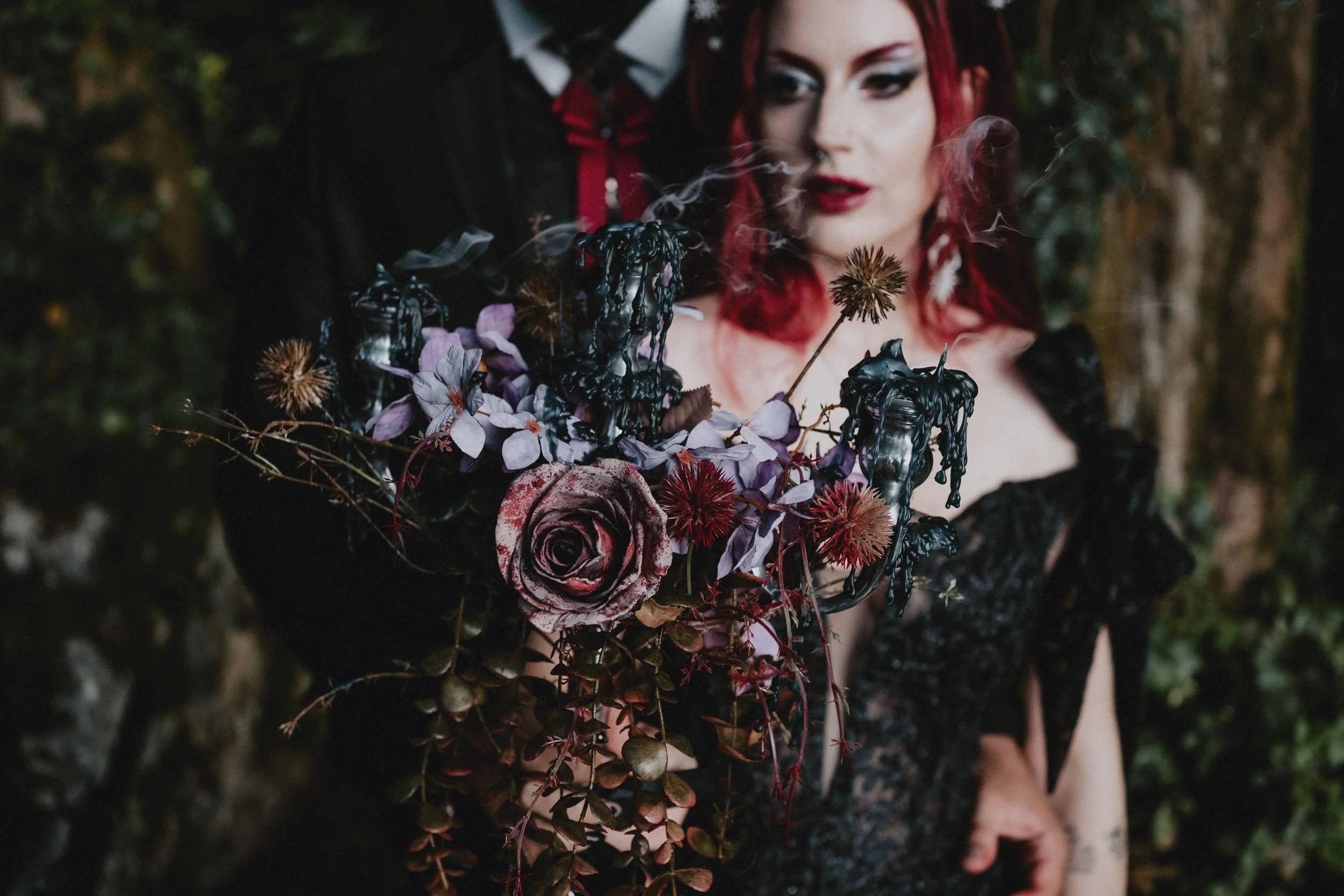 Dramatic bridal portrait during modern elopement in Portugal