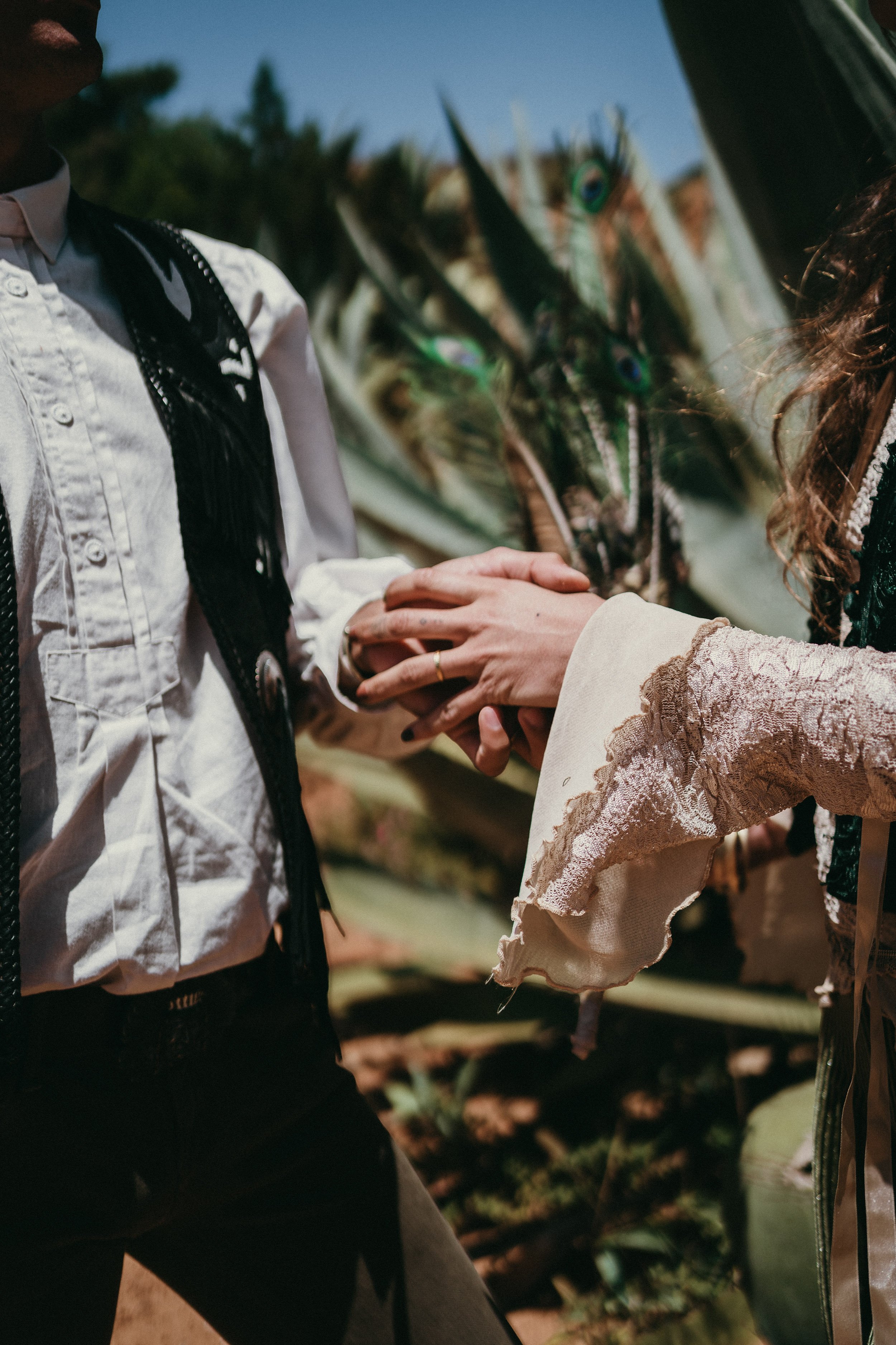 Intimate hand detail during modern elopement in Portugal