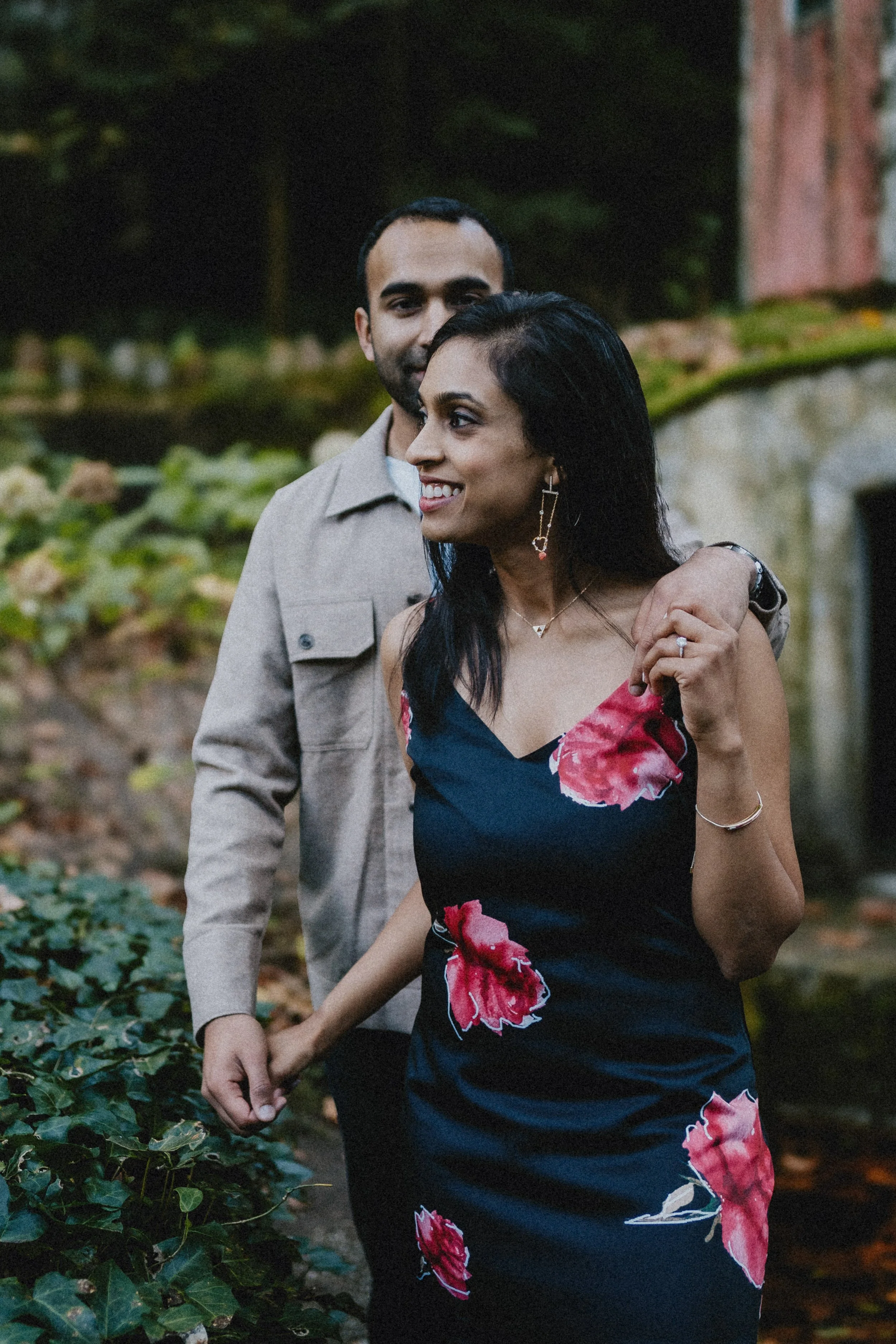 Engagement photography in Sintra, couple candid meanwhile exploring.