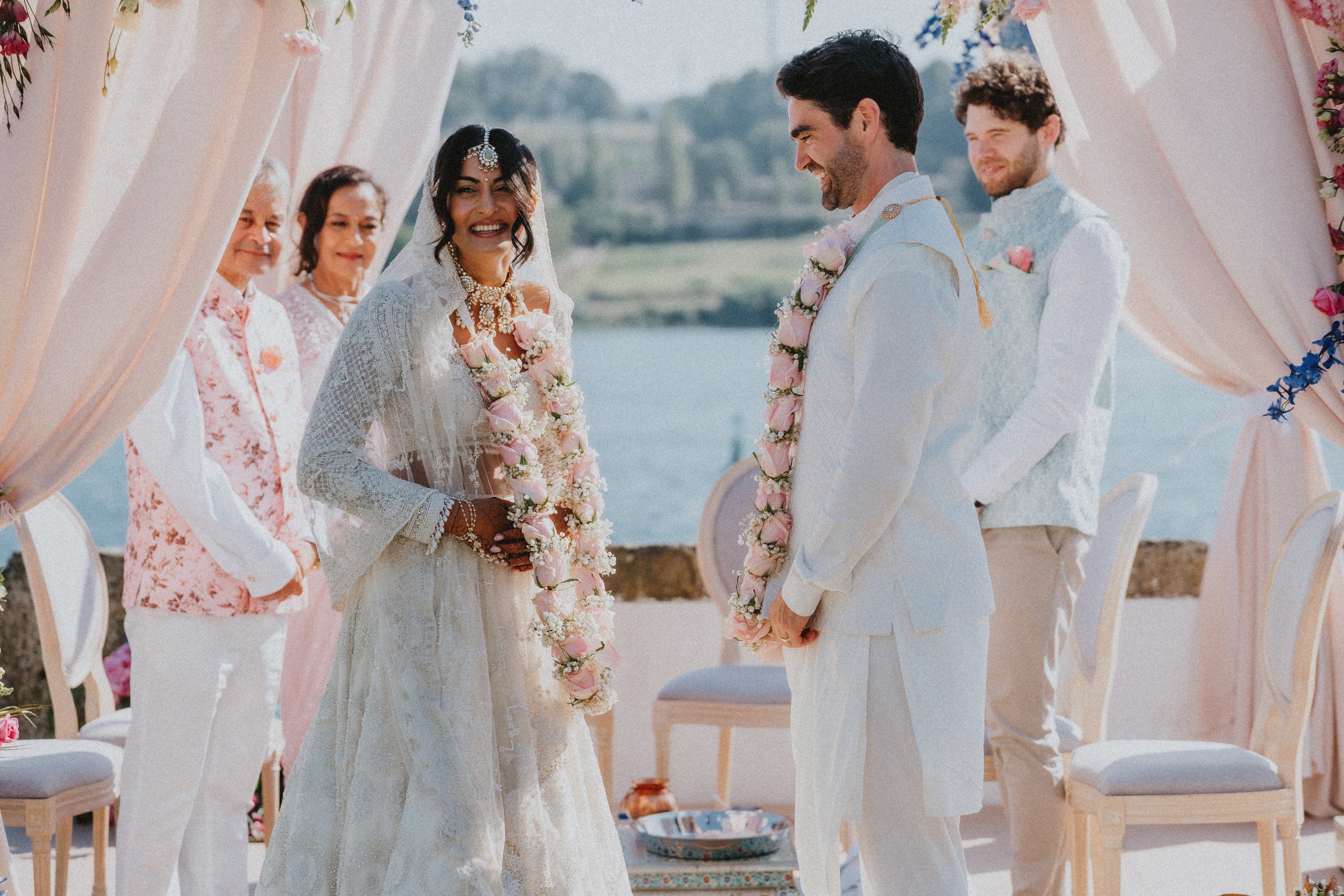 Photograph of a bride and groom during a Hindu celebration in Porto, Portugal