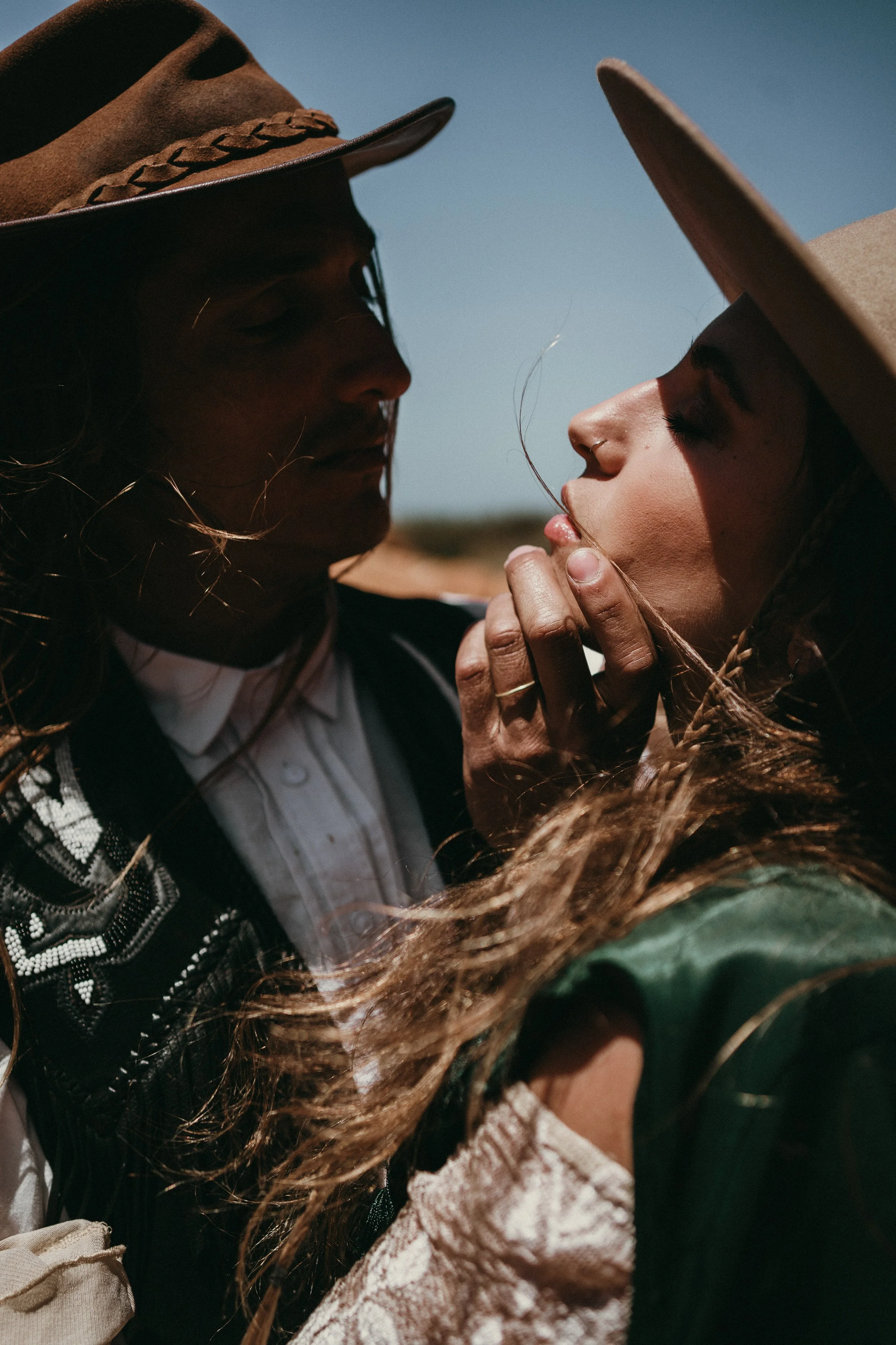 Intimate portrait of bride and groom during an elopement in Ericeira