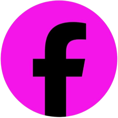 Pink circle with a black Facebook logo in the center.