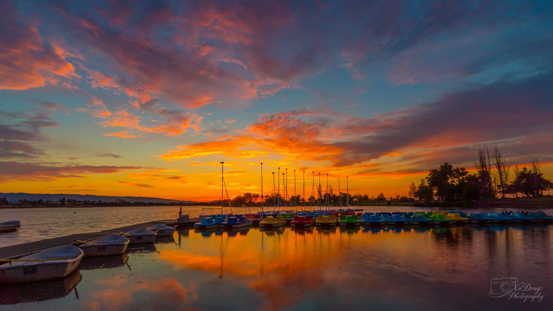 Sunset reflection at Shoreline Park Lake