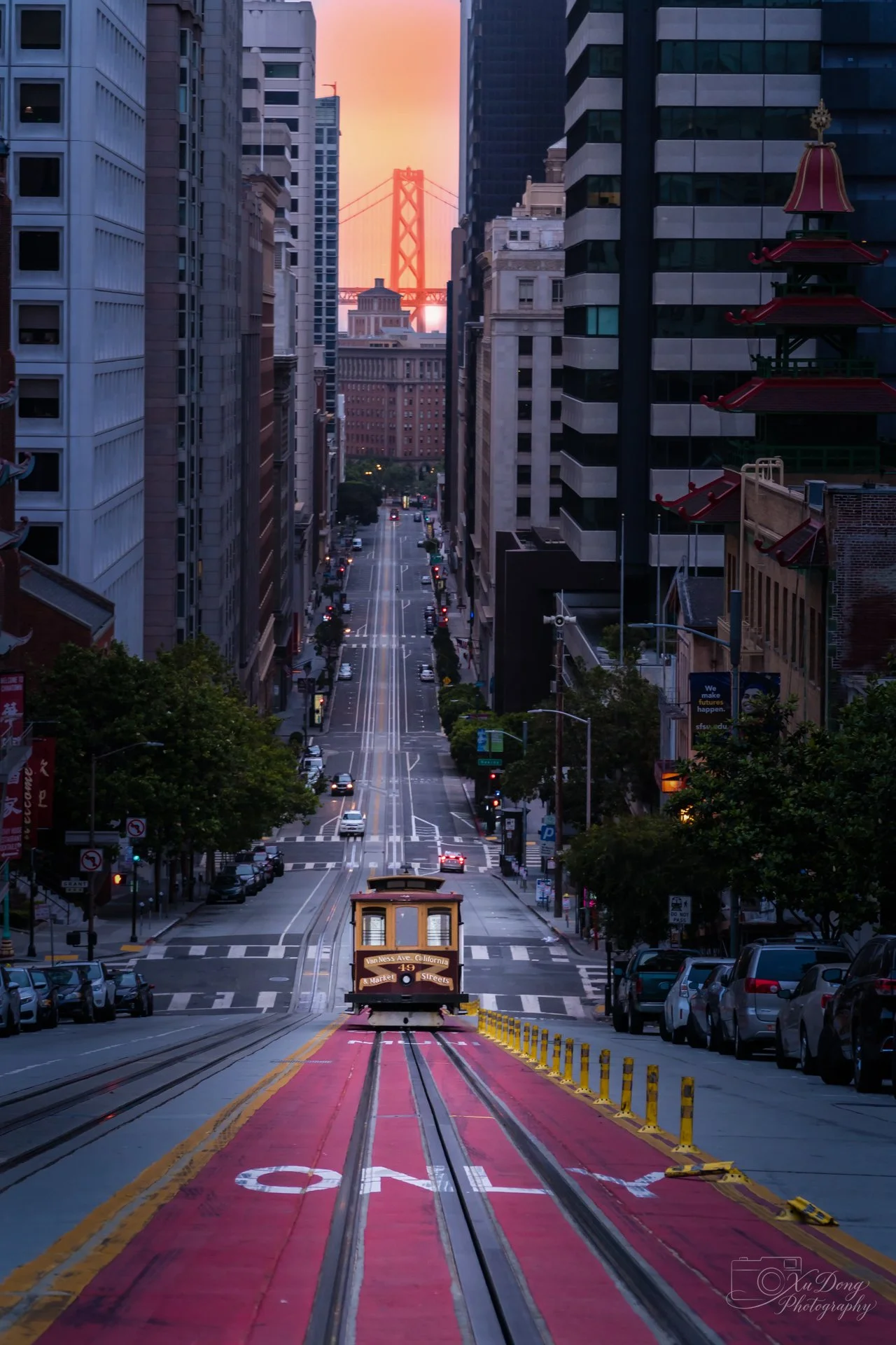 Classic San Francisco cable car in Chinatown