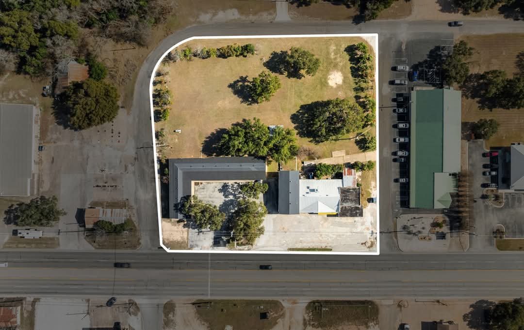 Bird's eye view of our entire city block which the Swiss Lodge sits on minutes away from downtown Blanco.