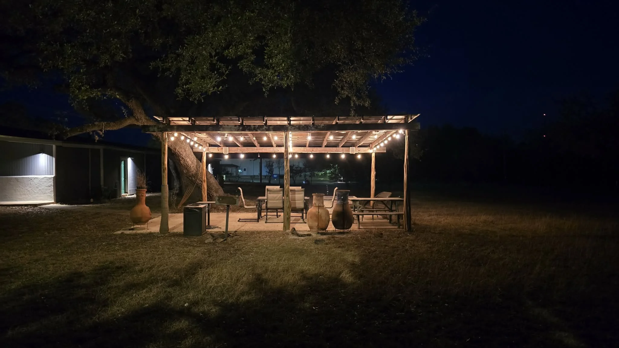 At night our outdoor area is peaceful and lovely.