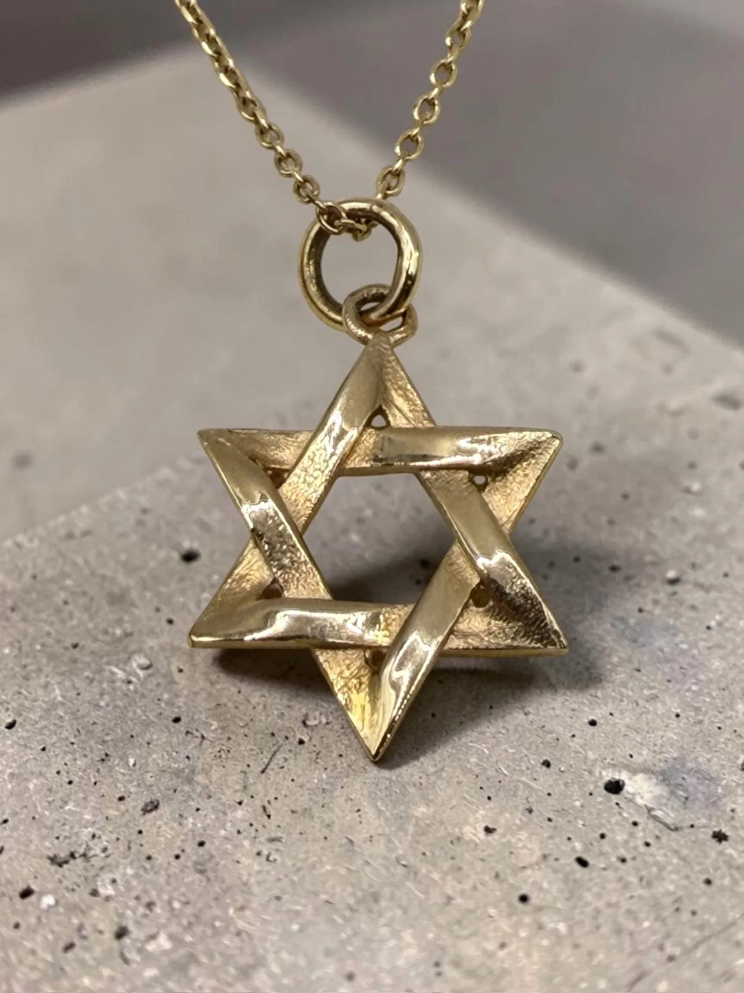 14K Yellow Gold Star of David Pendant Necklace
