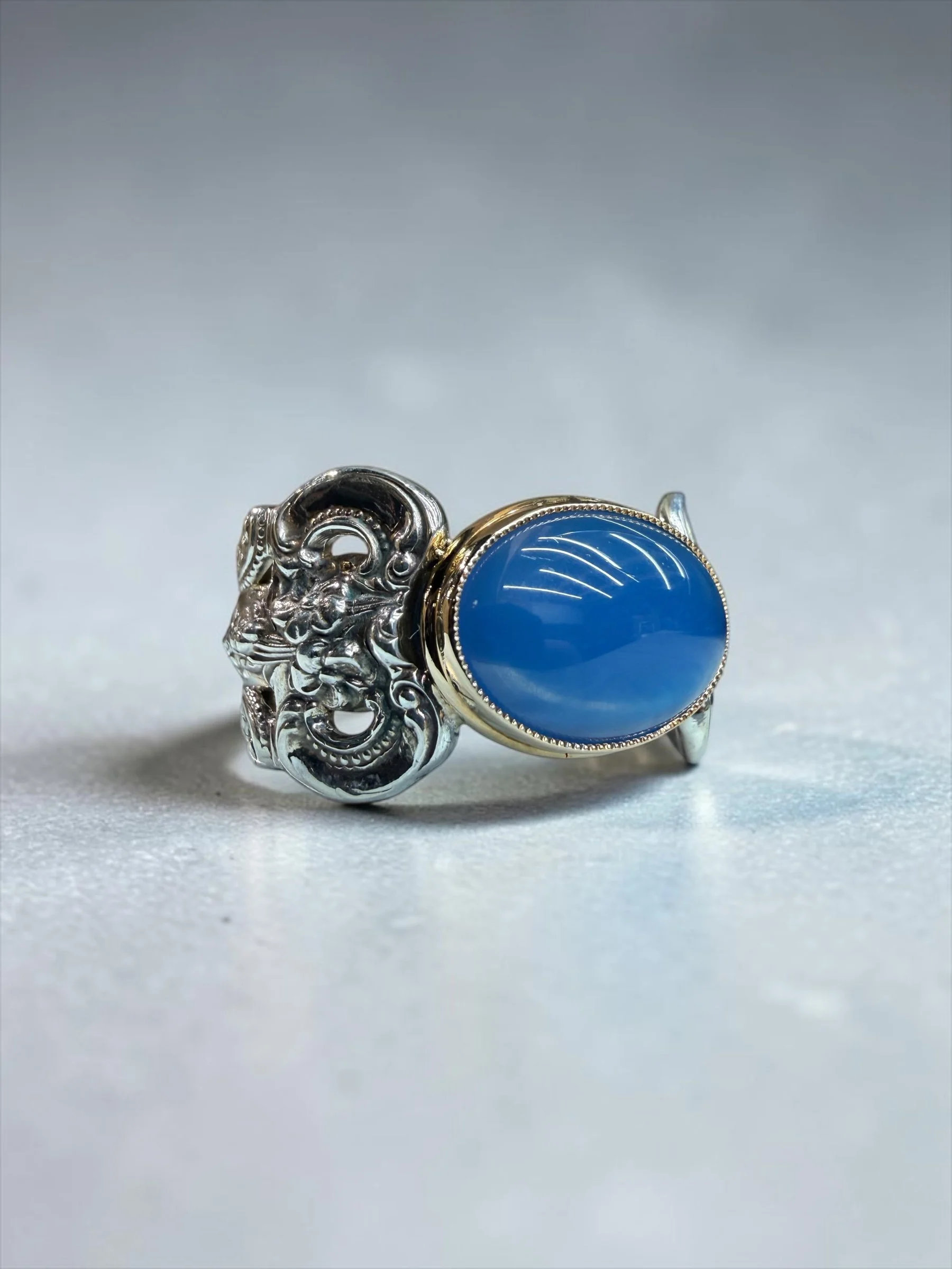 BLUE AGATE SPOON RING