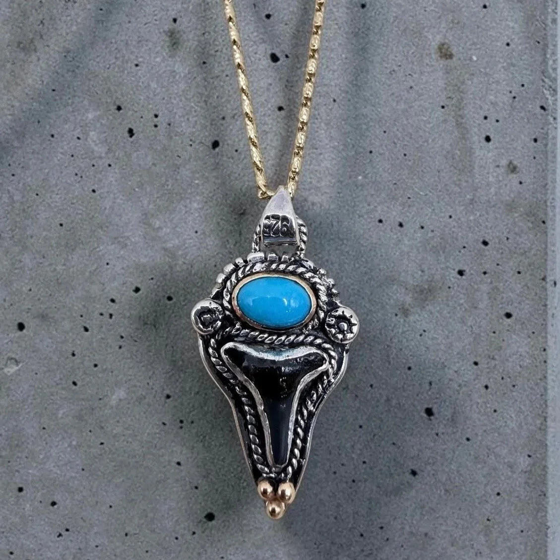 Shark Tooth & Turquoise Pendant Necklace