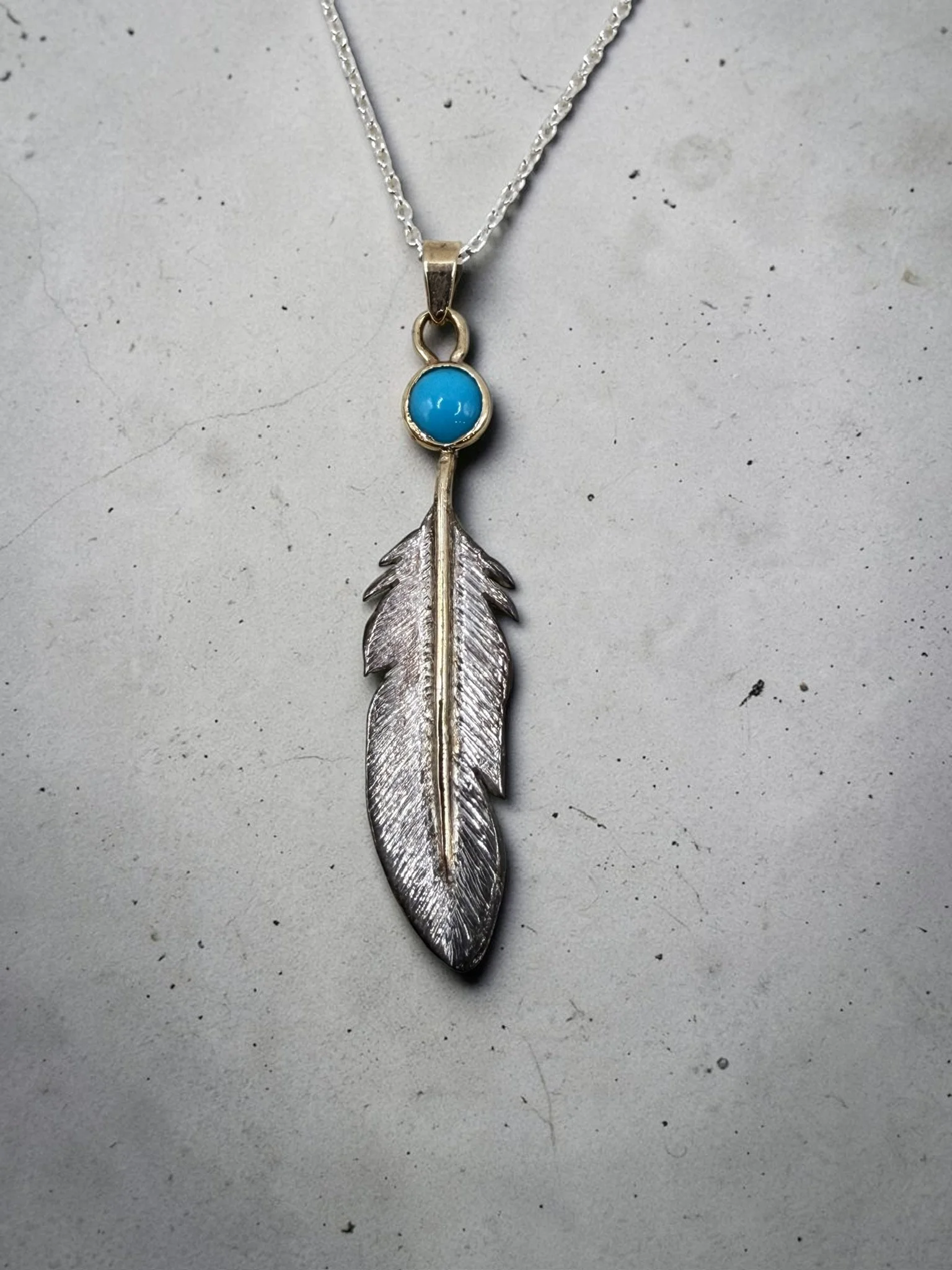 Turquoise Feather Pendant Necklace