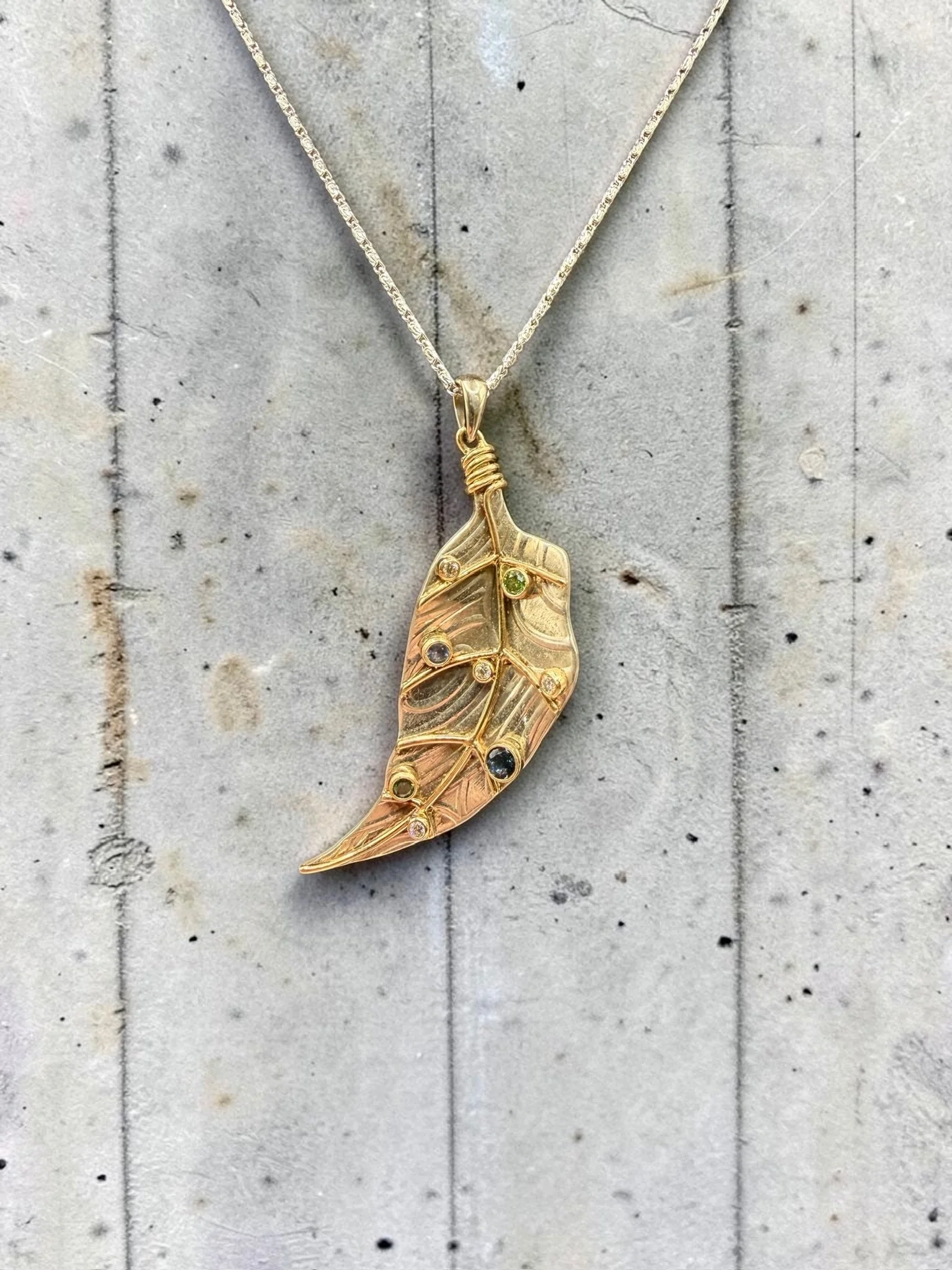Handcrafted Multi-Gemstone Leaf Pendant Necklace
