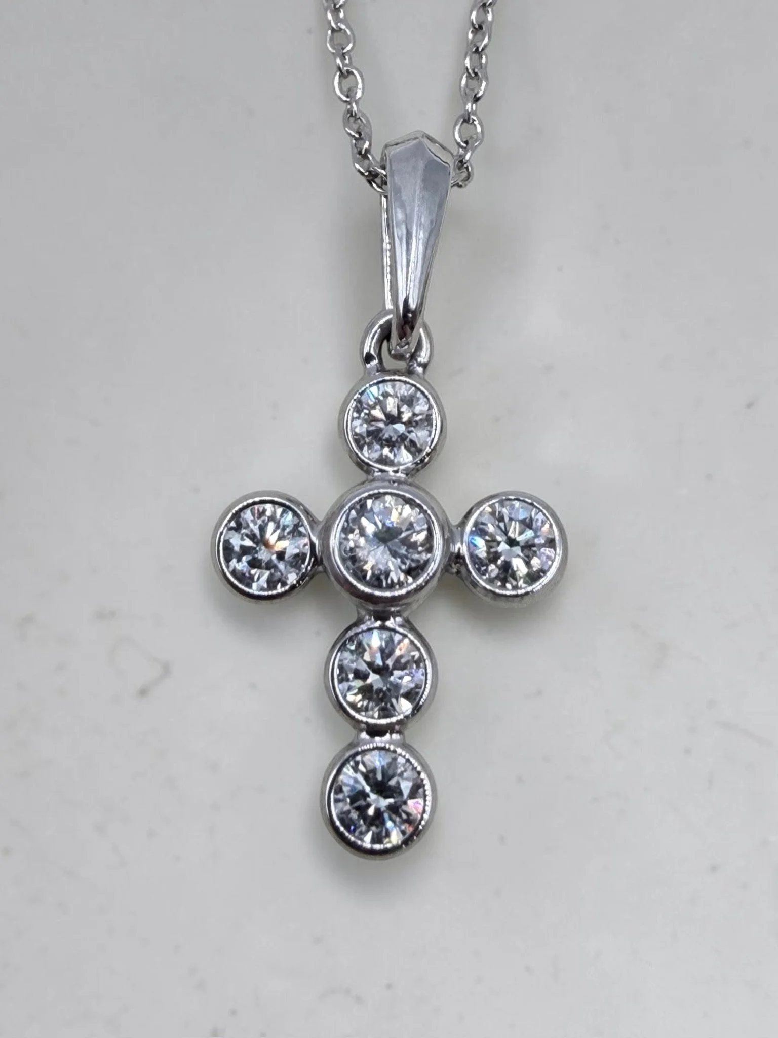 Diamond Bezel Cross Pendant Necklace