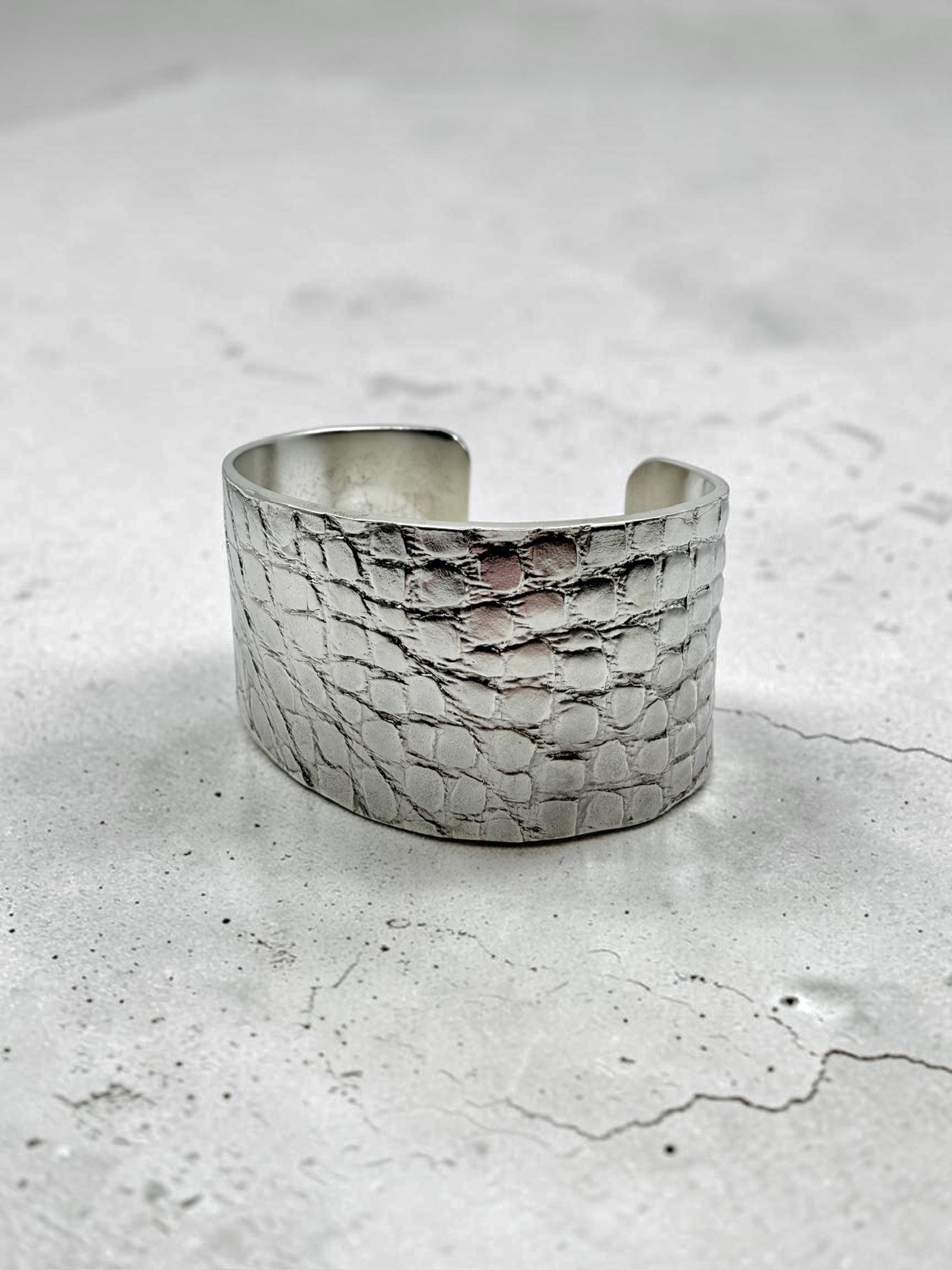 Sterling Silver Alligator Print Cuff Bracelet