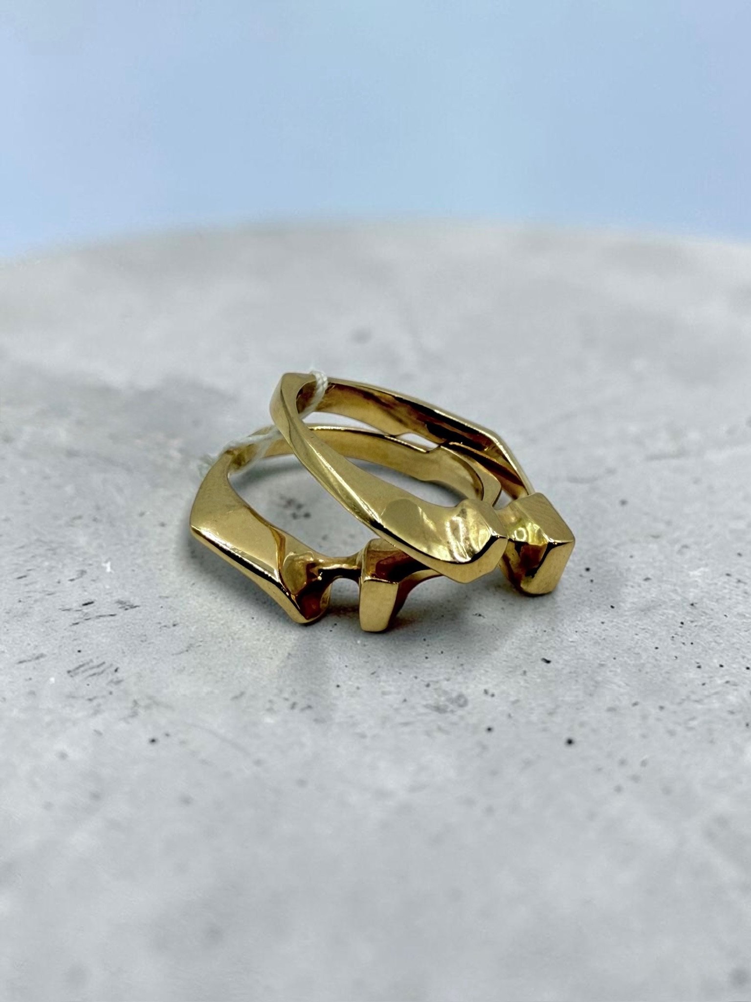 Handcrafted Complementary 14K Yellow Gold Ring Set